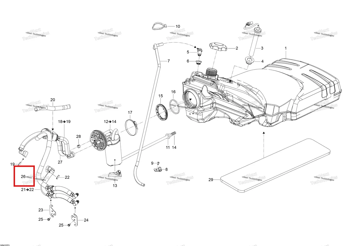 Деталь 513033631 (Деталь Upper Hose Ass'y (incl. Press. Regulator)) на схеме узла 2015 Ski-Doo EXPEDITION LE 600 E-TEC Fuel System
