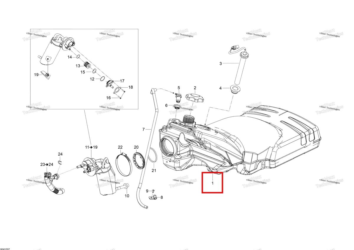 Деталь 513033635 (Топливный бак) на схеме узла 2015 Ski-Doo EXPEDITION LE 1200 4-TEC Fuel System