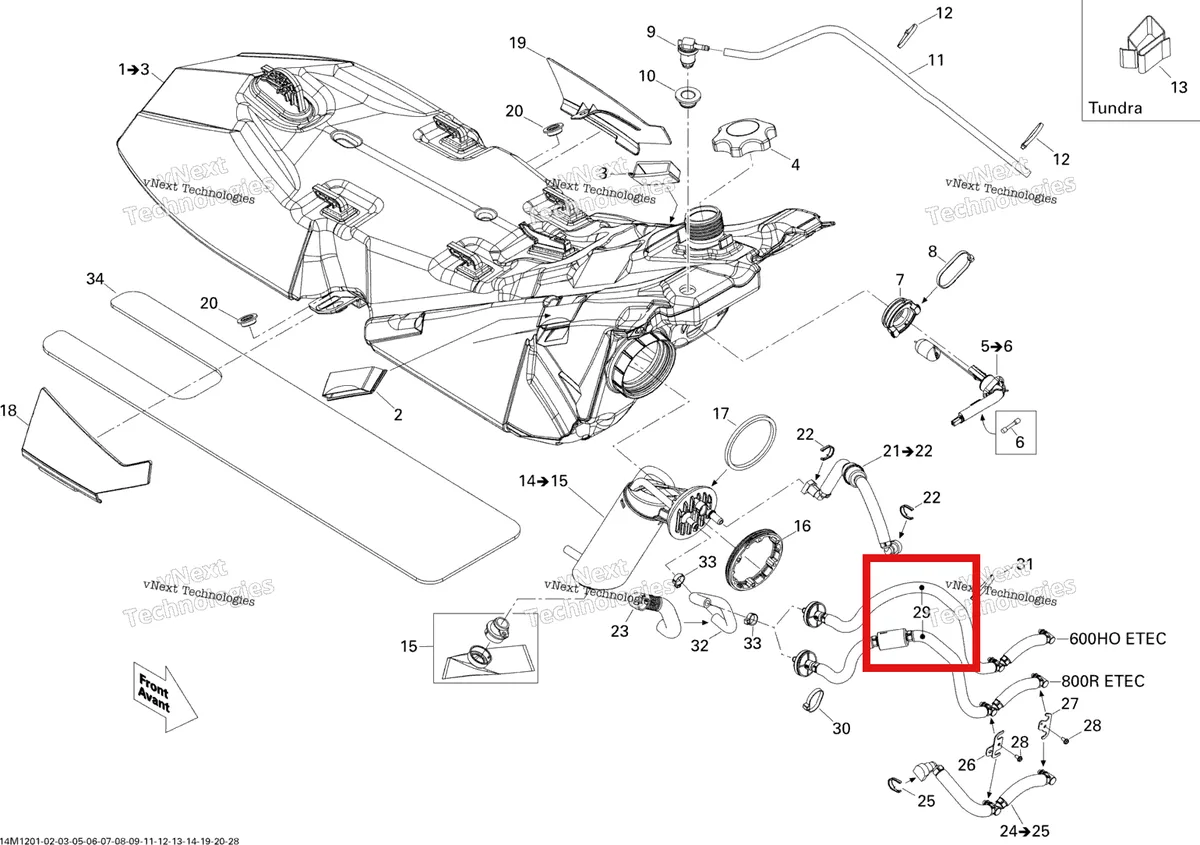 Деталь 513033637 (Деталь Hose Ass'y. Includes 23 To 24) на схеме узла 2012 Ski-Doo Summit SP 800R E-TEC Fuel System 800R Etec