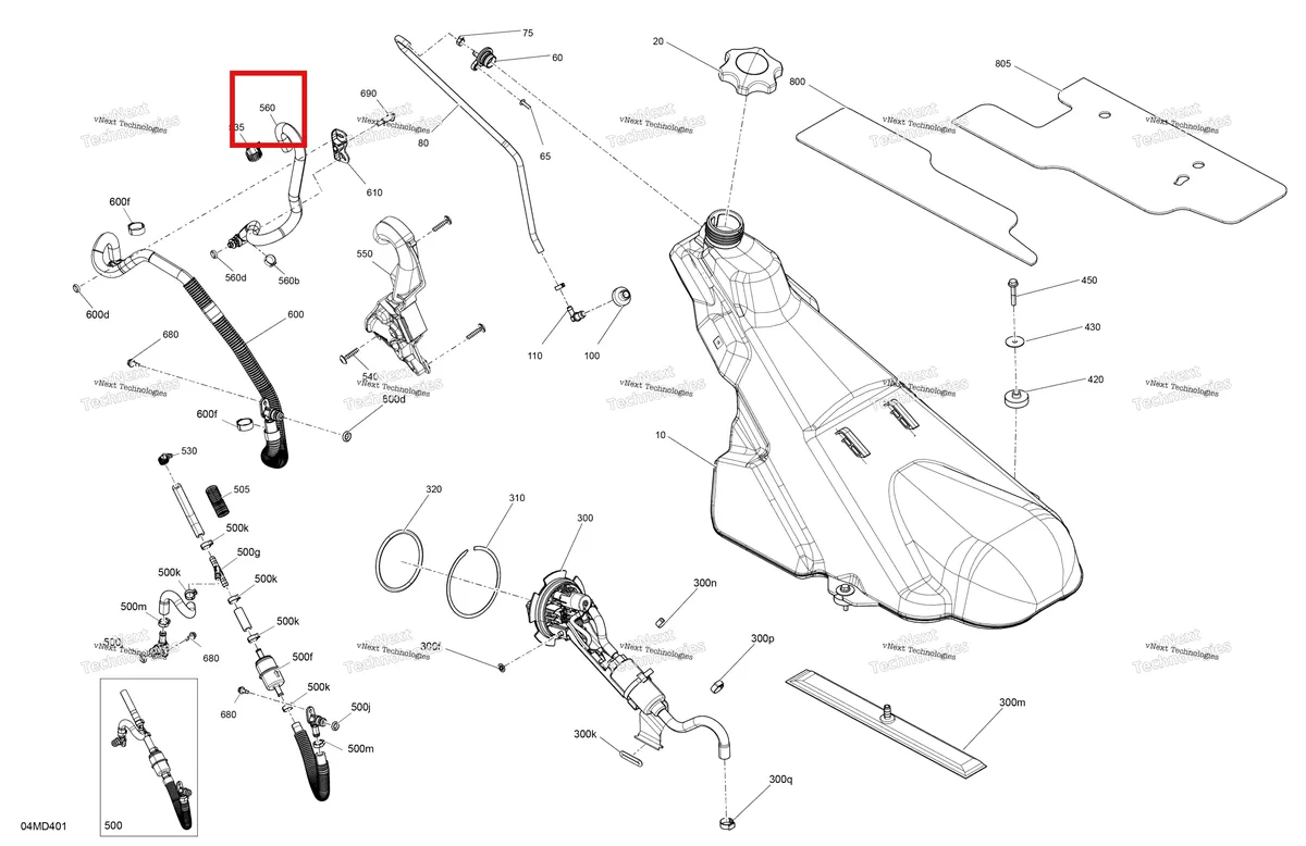 Схема применяемости: Топливный бак шланг в сборе включает 560 to 560 d Ski-Doo Expedition 850 E-TEC SE (2024) (513034152)