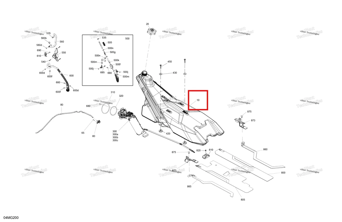 Деталь 513034158 (Топливный бак Ski-Doo Summit 850 E-TEC Turbo R X (2024) (513034158)) на схеме узла 2027 Ski-Doo SUMMIT - X - 850 E-TEC - TNVP - Airy Blue - 16X154X3P5F Track - SHOT starter Engine - Fuel