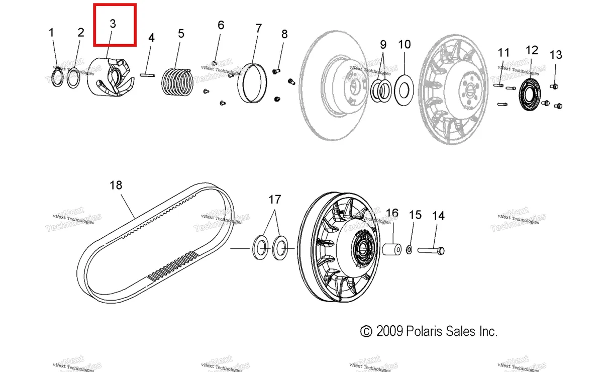 Деталь 5130895 (Рампа ведомый 36 DEGREE Polaris Widetrak LX (2006) (5130895)) на схеме узла Drive Train, Secondary Clutch