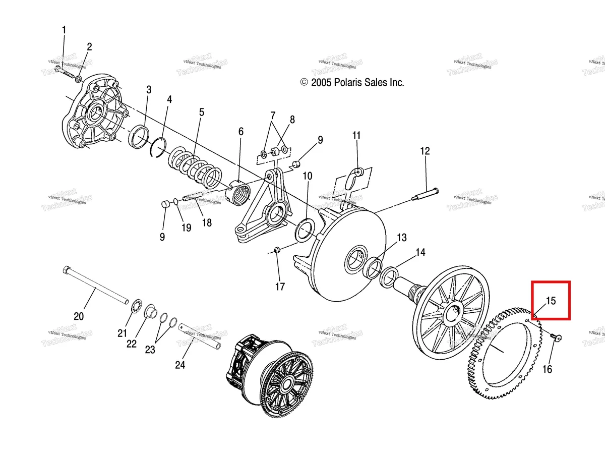 Деталь 5134969 (LIGHTWEIGHT шестерня кольцо комплект Polaris Widetrak LX (2006) (5134969)) на схеме узла Drive Clutch