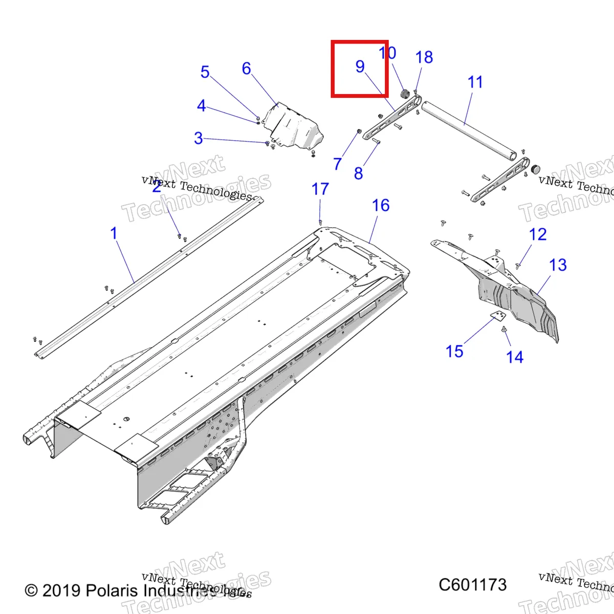 Деталь 5137501-647 (Бампер опора оранжевый BURST Polaris 800 AXYS Pro RMK LE 155 (2017) (5137501-647)) на схеме узла Body, Bumper, Rear, Snowflap & Taillight Cover All Options