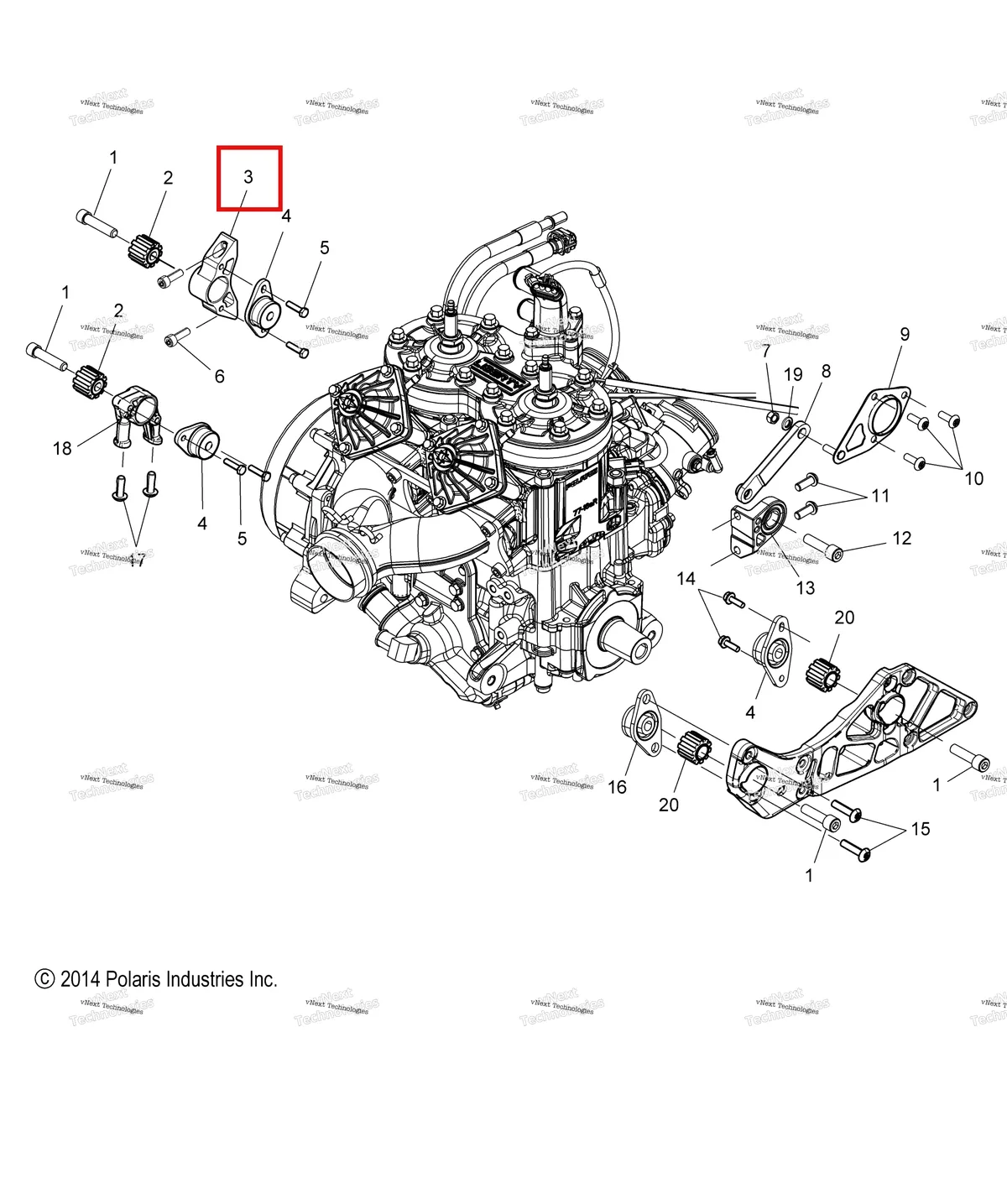 Деталь 5138294 (Опора двигателя задний магнето MACHIN Polaris 800 AXYS Pro RMK LE 155 (2017) (5138294)) на схеме узла Engine, Mounting & Long Block