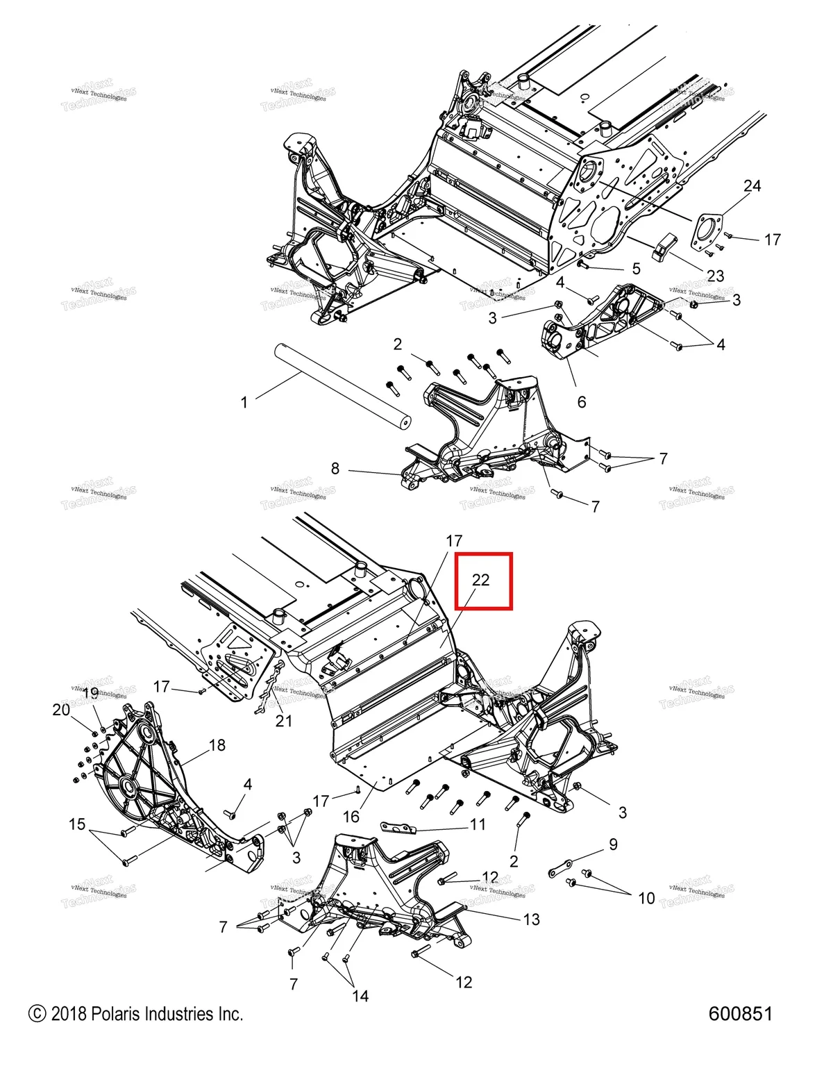 Деталь 5138382 (CLOSEOFF BLKHD обработанный Polaris 800 AXYS Pro RMK LE 155 (2017) (5138382)) на схеме узла Chassis, Bulkhead Asm. All Options