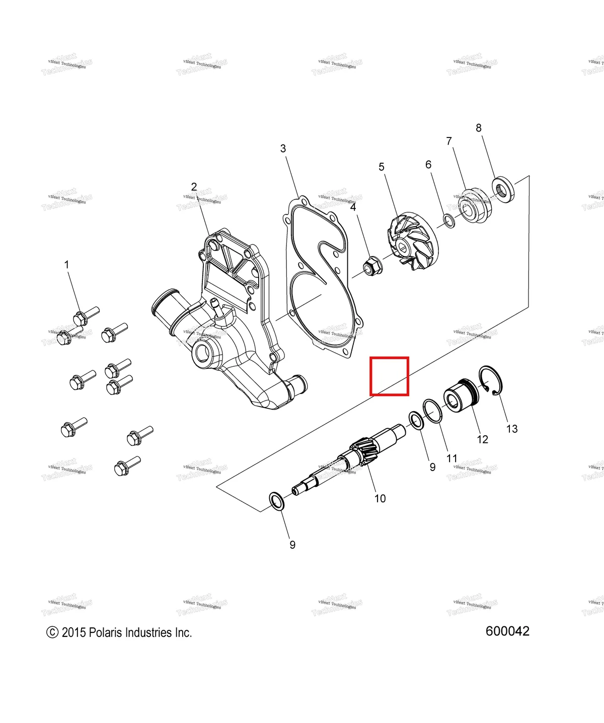 Деталь 5139427 (Крышка WP 600, BP обработанный Polaris 800 AXYS Pro RMK LE 155 (2017) (5139427)) на схеме узла 2020 Polaris 800 AXYS PRO RMK 174 3