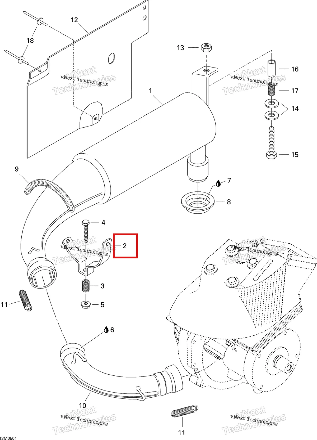 Деталь 514017900 на схеме узла 2005 Ski-Doo Tundra R Exhaust System