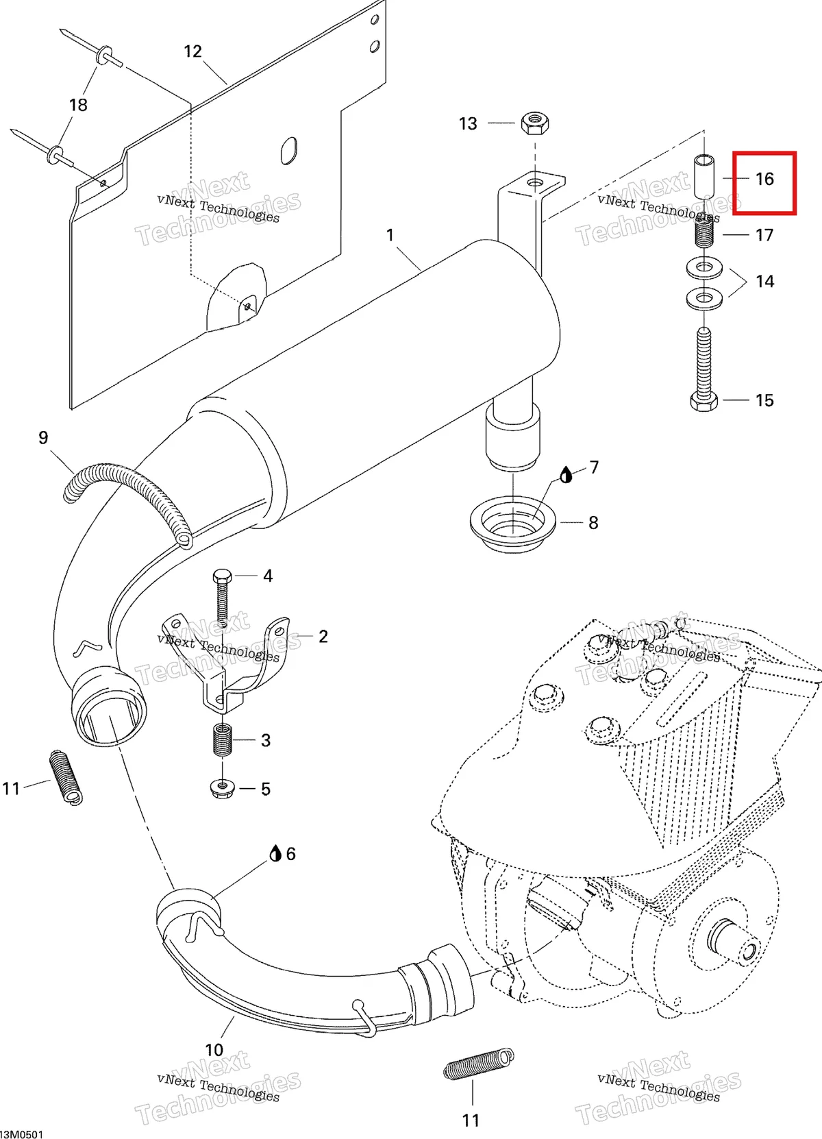 Деталь 514035800 на схеме узла 2005 Ski-Doo Tundra R Exhaust System