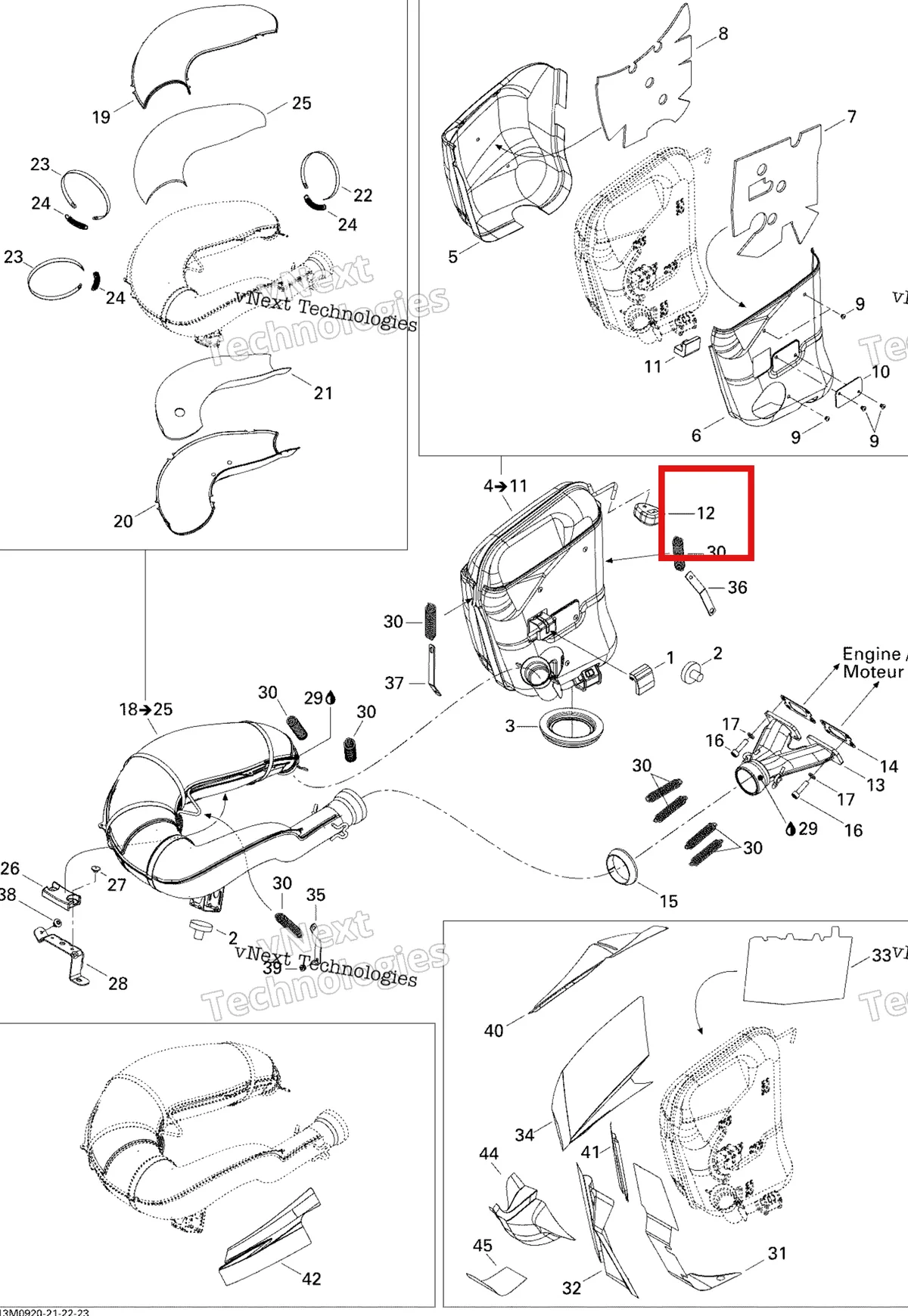 Деталь 514052704 (Резиновый Демпфер) на схеме узла 2009 Ski-Doo GSX Fan Exhaust System