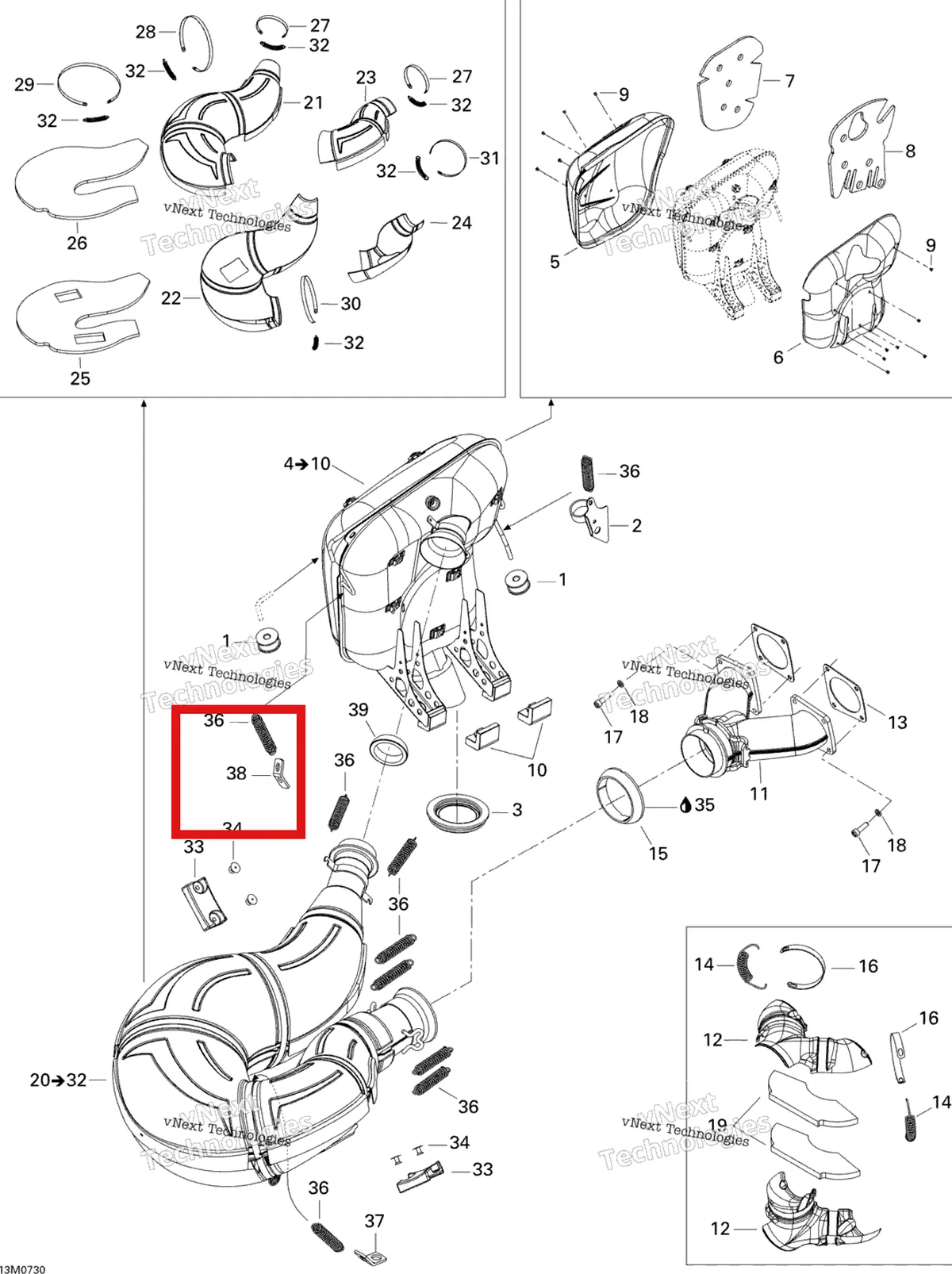 Деталь 514053026 на схеме узла 2007 Ski-Doo MACH Z Adrenaline Exhaust System