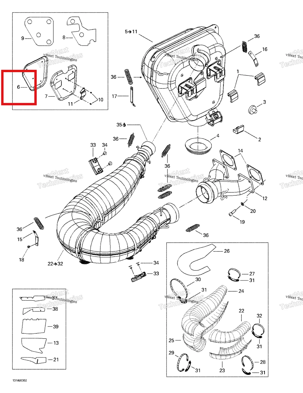 Деталь 514053139 (Деталь R.h. Heat Shield) на схеме узла 2003 Ski-Doo MX Z X 440 Exhaust System