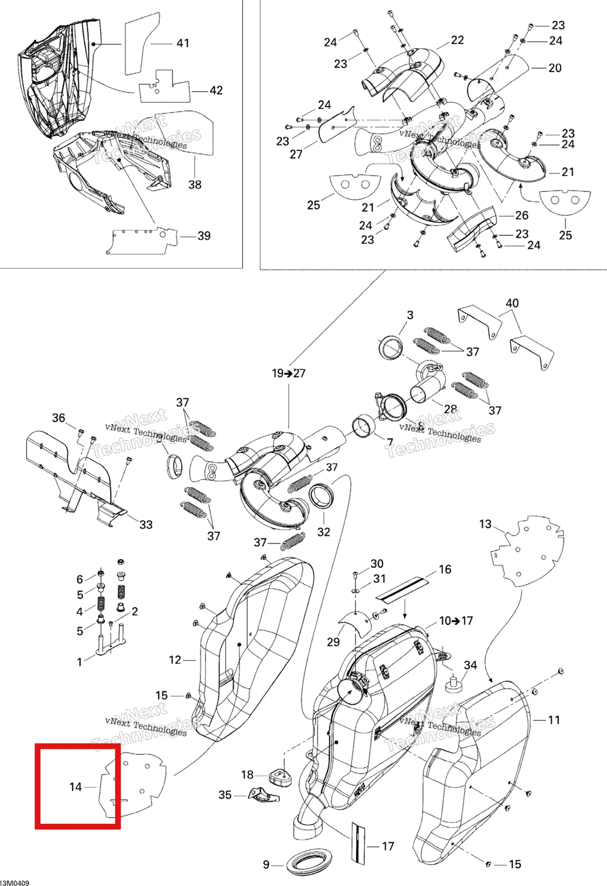 Деталь 514053295 (Деталь L.h. Isolering) на схеме узла 2005 Ski-Doo Legend V-1000 Exhaust System