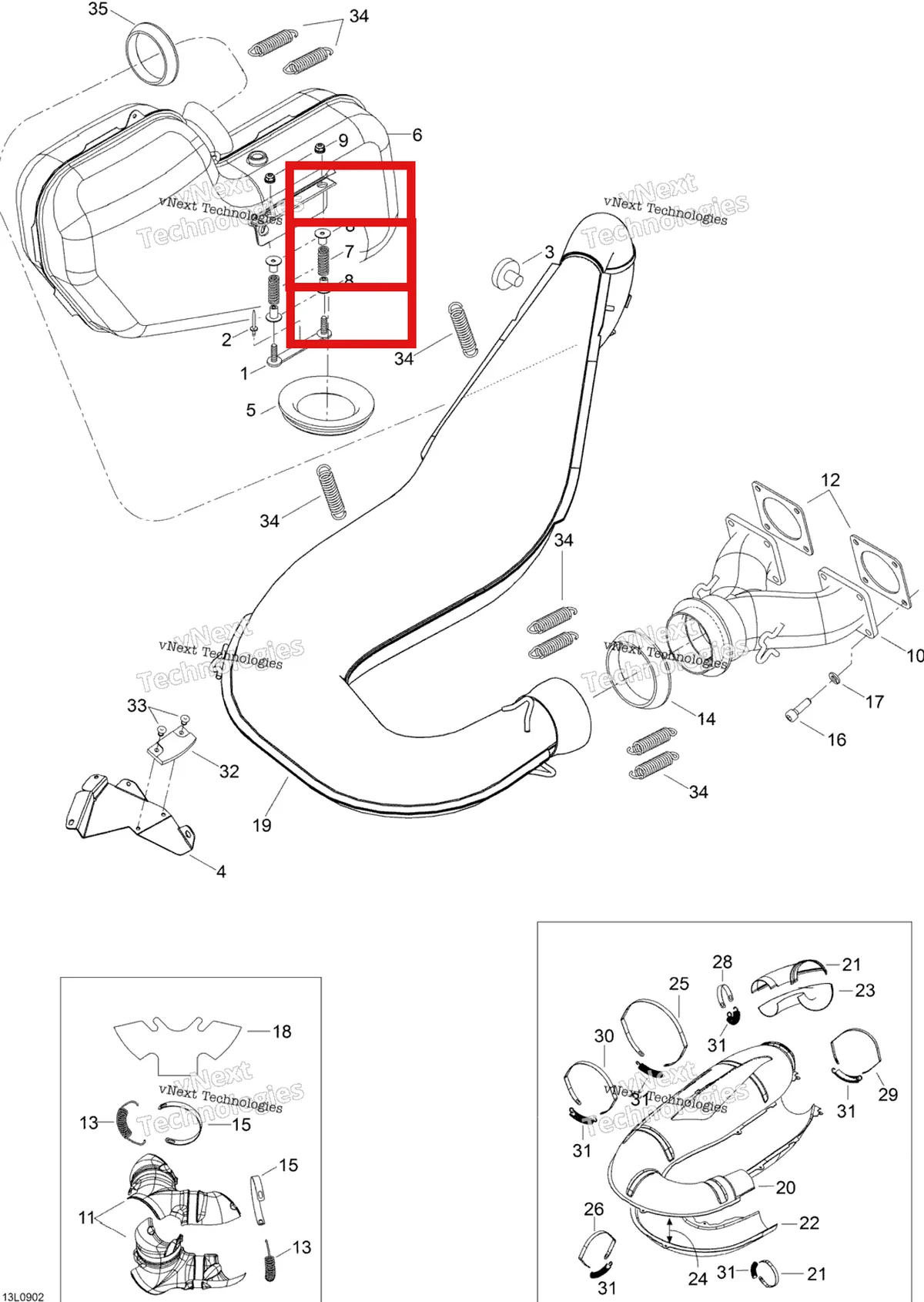 Деталь 514053343 (Направляющая) на схеме узла 2009 Ski-Doo Expedition TUV 600 H.O. SDI Exhaust System