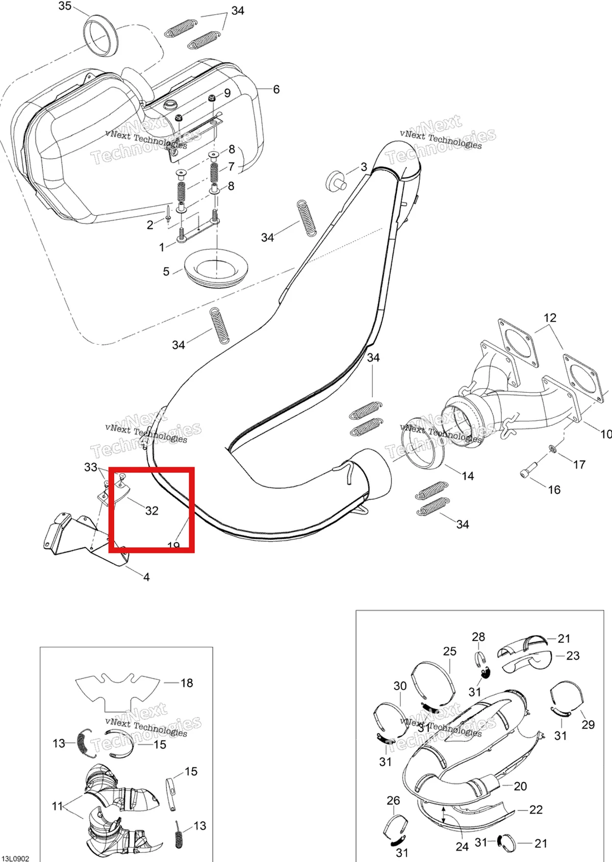 Деталь 514053352 (Резиновый Бампер) на схеме узла 2009 Ski-Doo Expedition TUV 600 H.O. SDI Exhaust System