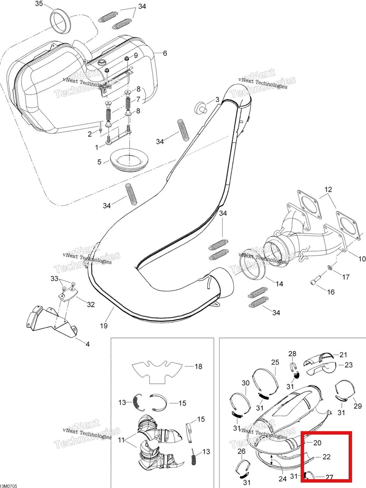 Деталь 514053367 (Деталь Lower Half Enveloppe) на схеме узла 2007 Ski-Doo Expedition TUV 600 H.O. SDI Exhaust System