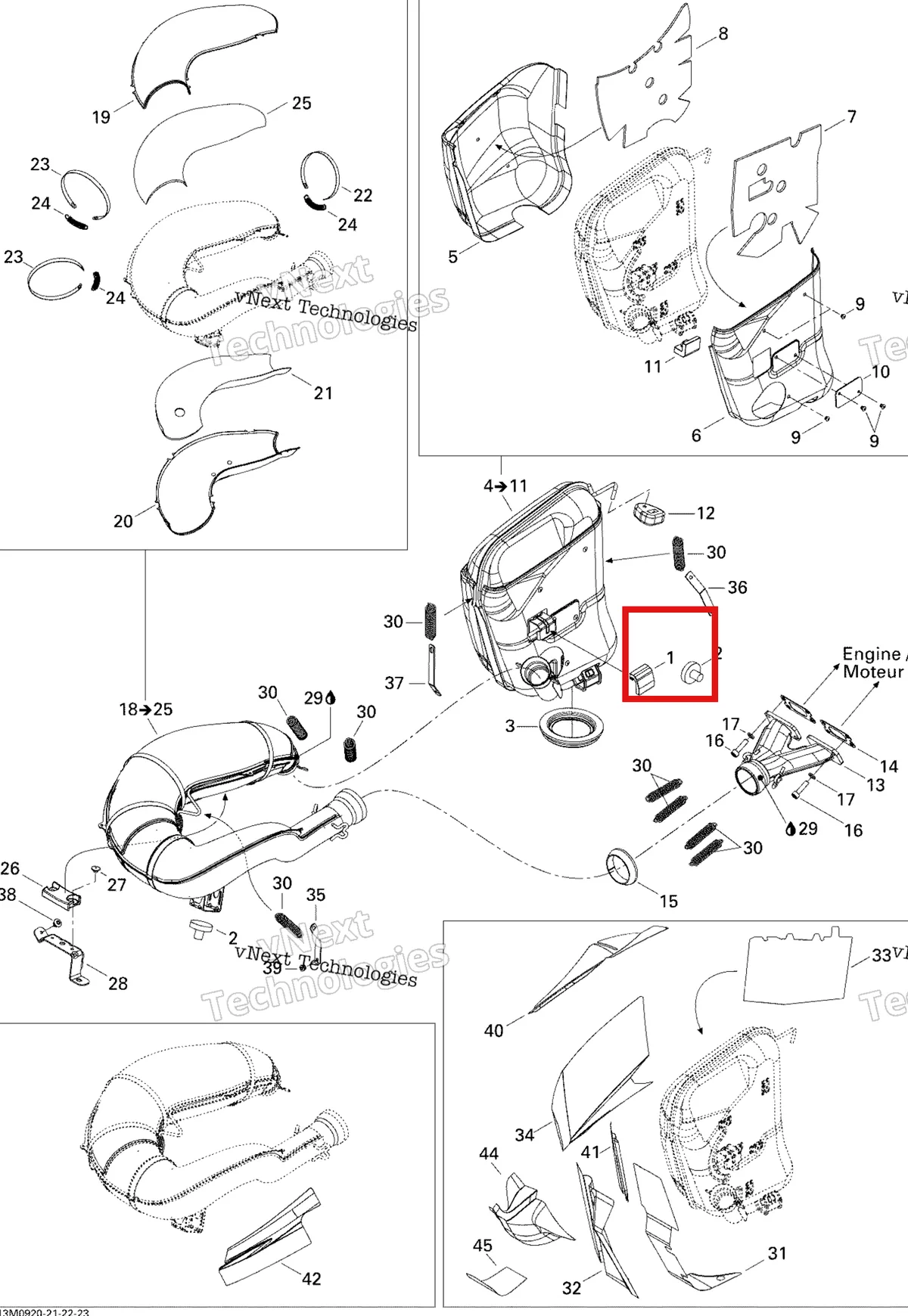 Деталь 514053372 (Верхний Стопор) на схеме узла 2009 Ski-Doo GSX Fan Exhaust System