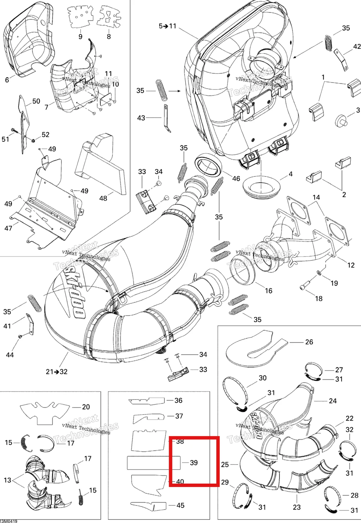 Деталь 514053392 на схеме узла 2005 Ski-Doo MX Z 600 HO SDI Renegade, Early Intro Exhaust