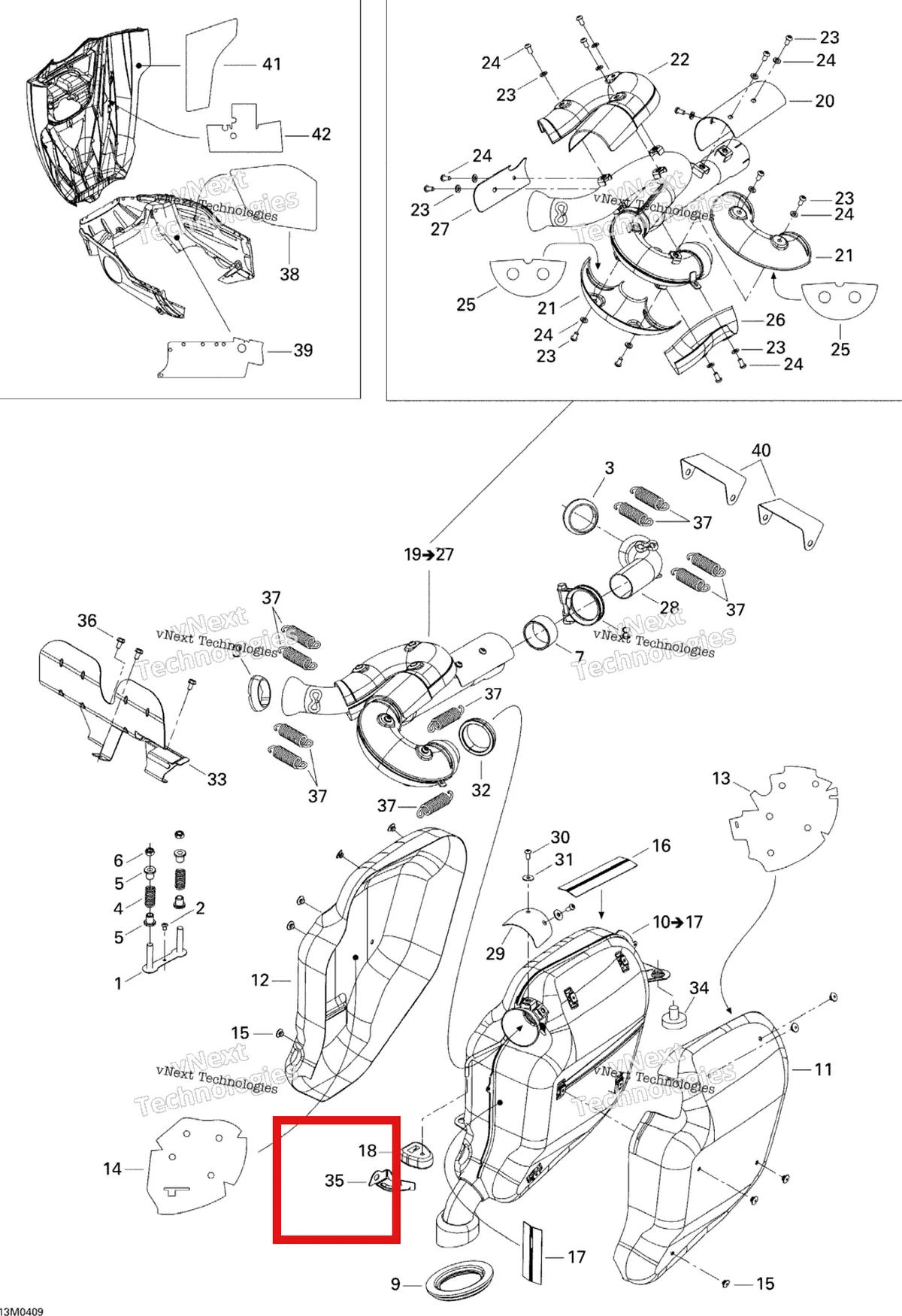 Деталь 514053442 (Суппорт) на схеме узла 2005 Ski-Doo Legend V-1000 Exhaust System