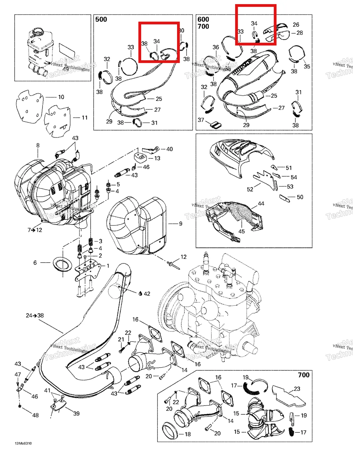 Деталь 514053493 (Норма Шестерни Струбцины) на схеме узла 2003 Ski-Doo Grand Touring 500/600/700 Muffler