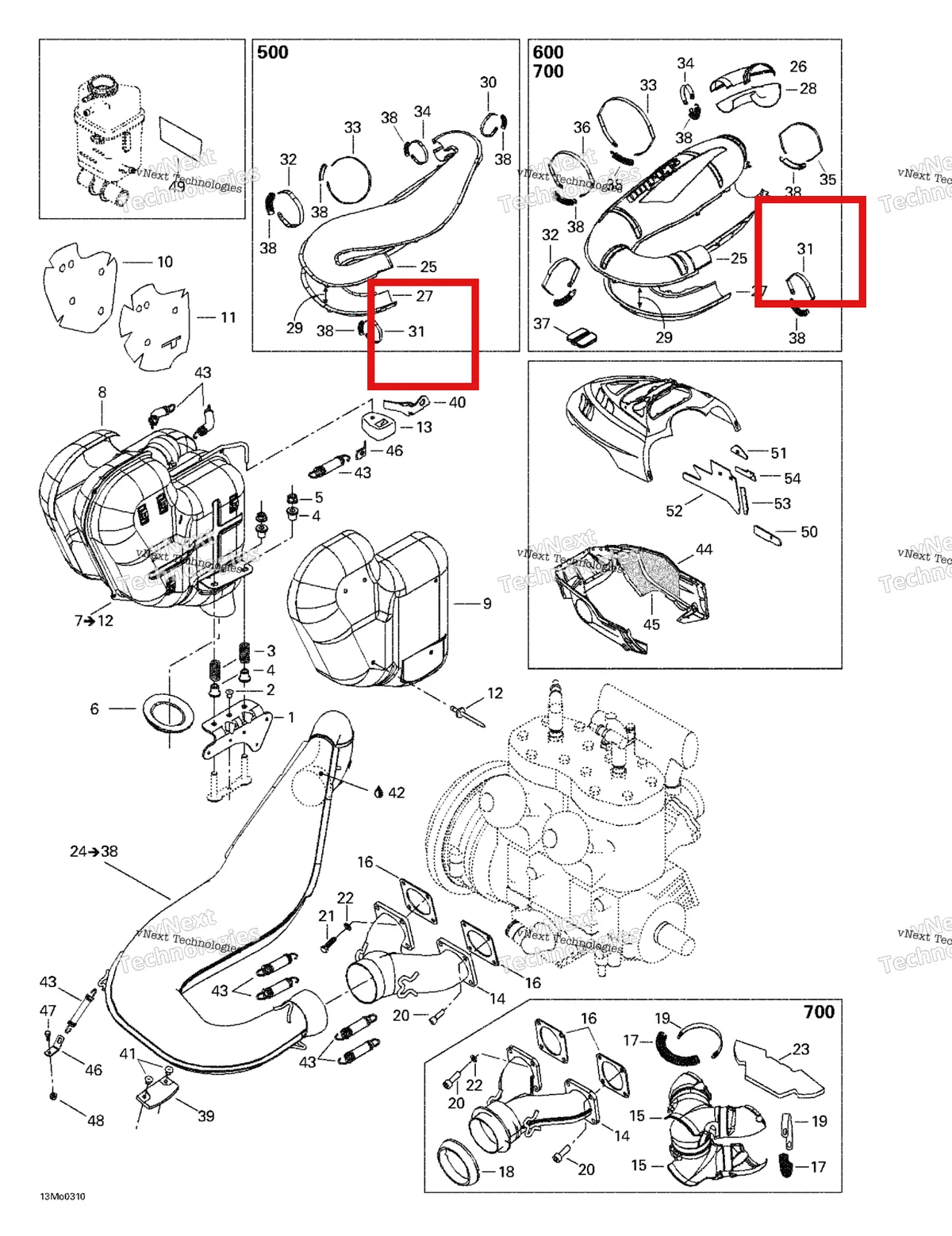Деталь 514053494 (Норма Шестерни Струбцины) на схеме узла 2003 Ski-Doo Grand Touring 500/600/700 Muffler