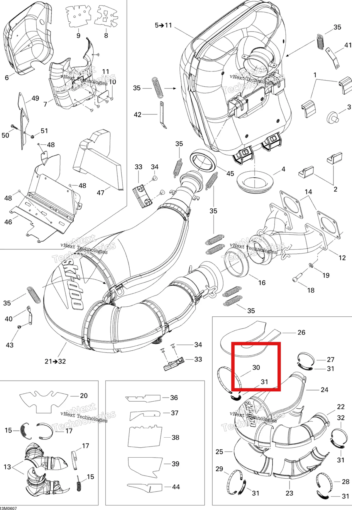 Деталь 514053535 (Крепежный Хомут) на схеме узла 2006 Ski-Doo GSX 600 HO SDI Exhaust System