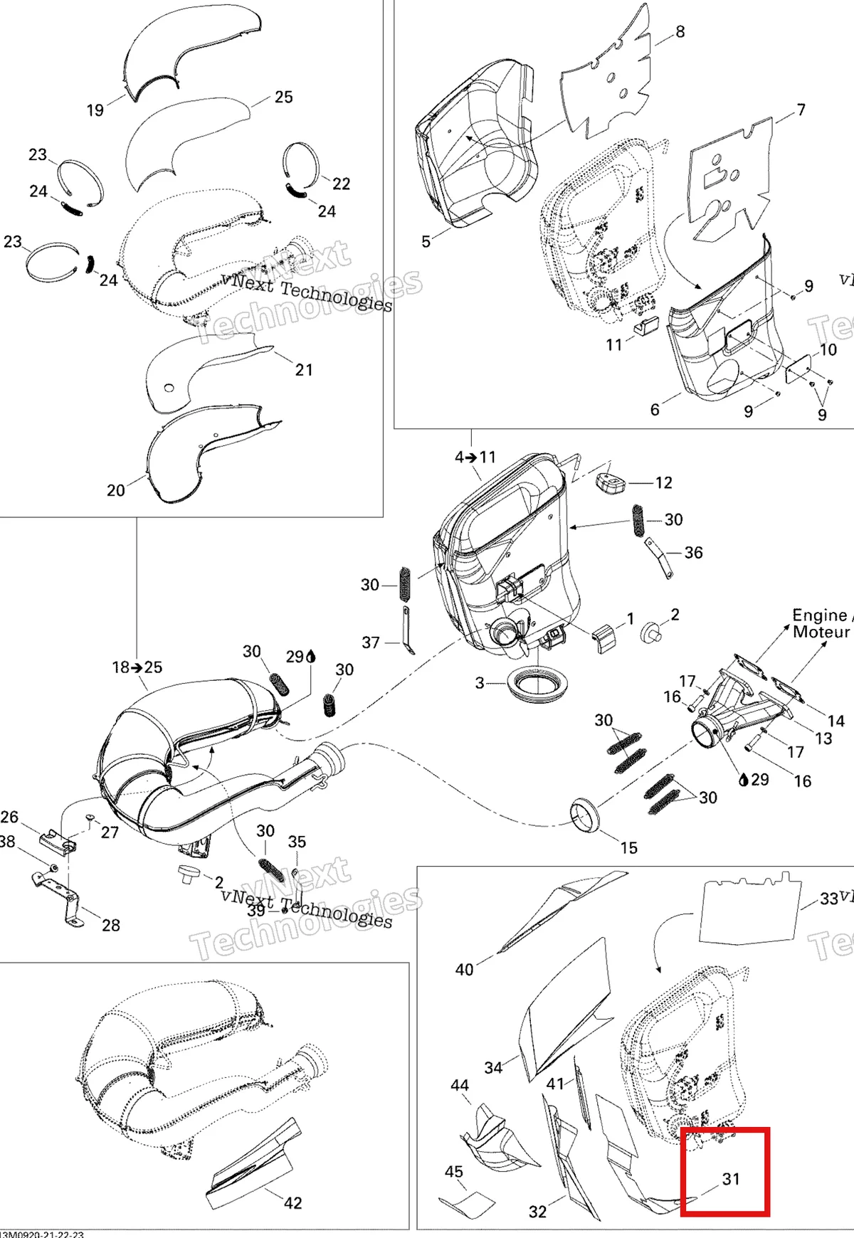 Деталь 514053560 (Светоотражающие Лист) на схеме узла 2009 Ski-Doo GSX Fan Exhaust System