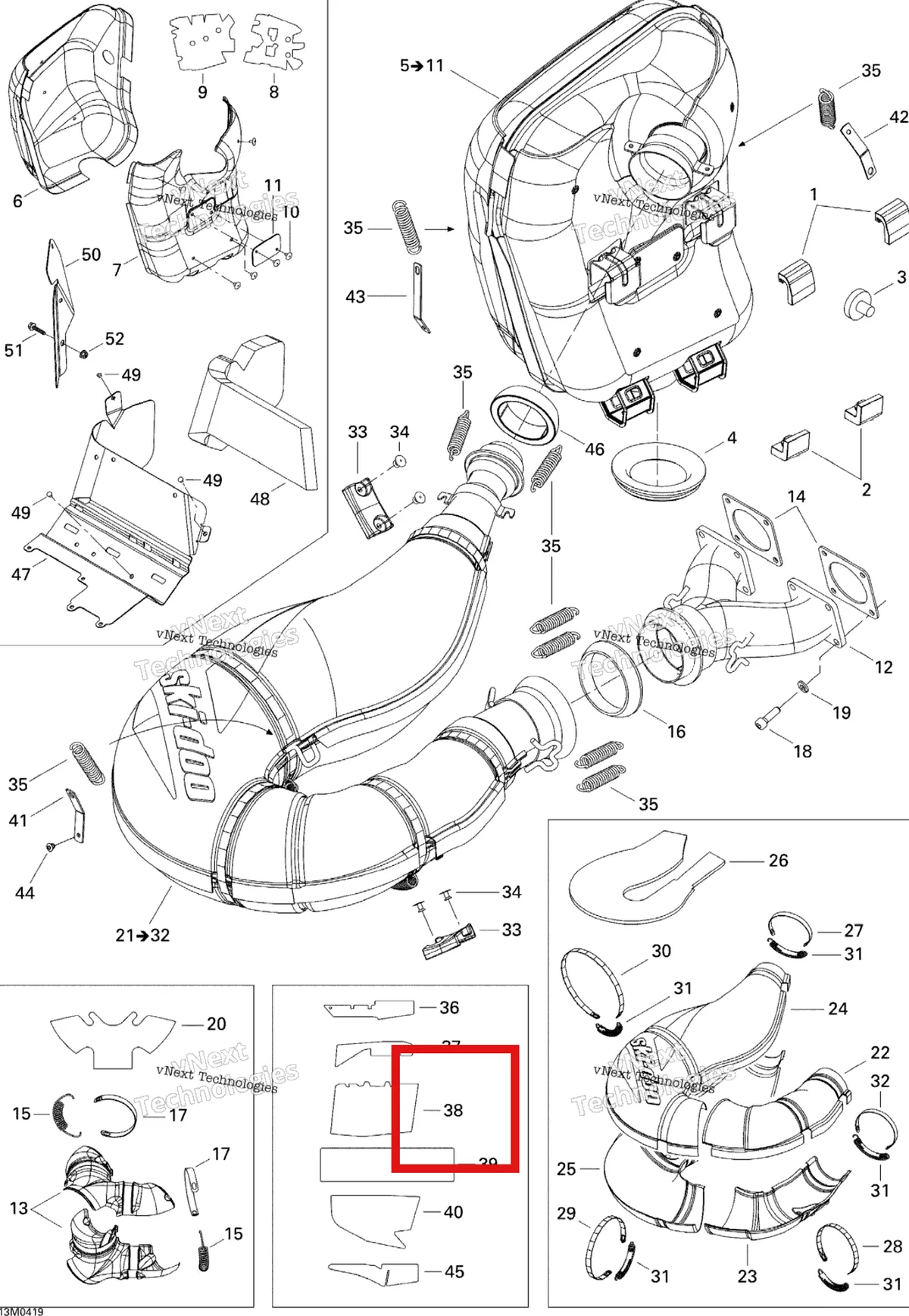 Деталь 514053561 на схеме узла 2005 Ski-Doo MX Z 600 HO SDI Renegade, Early Intro Exhaust
