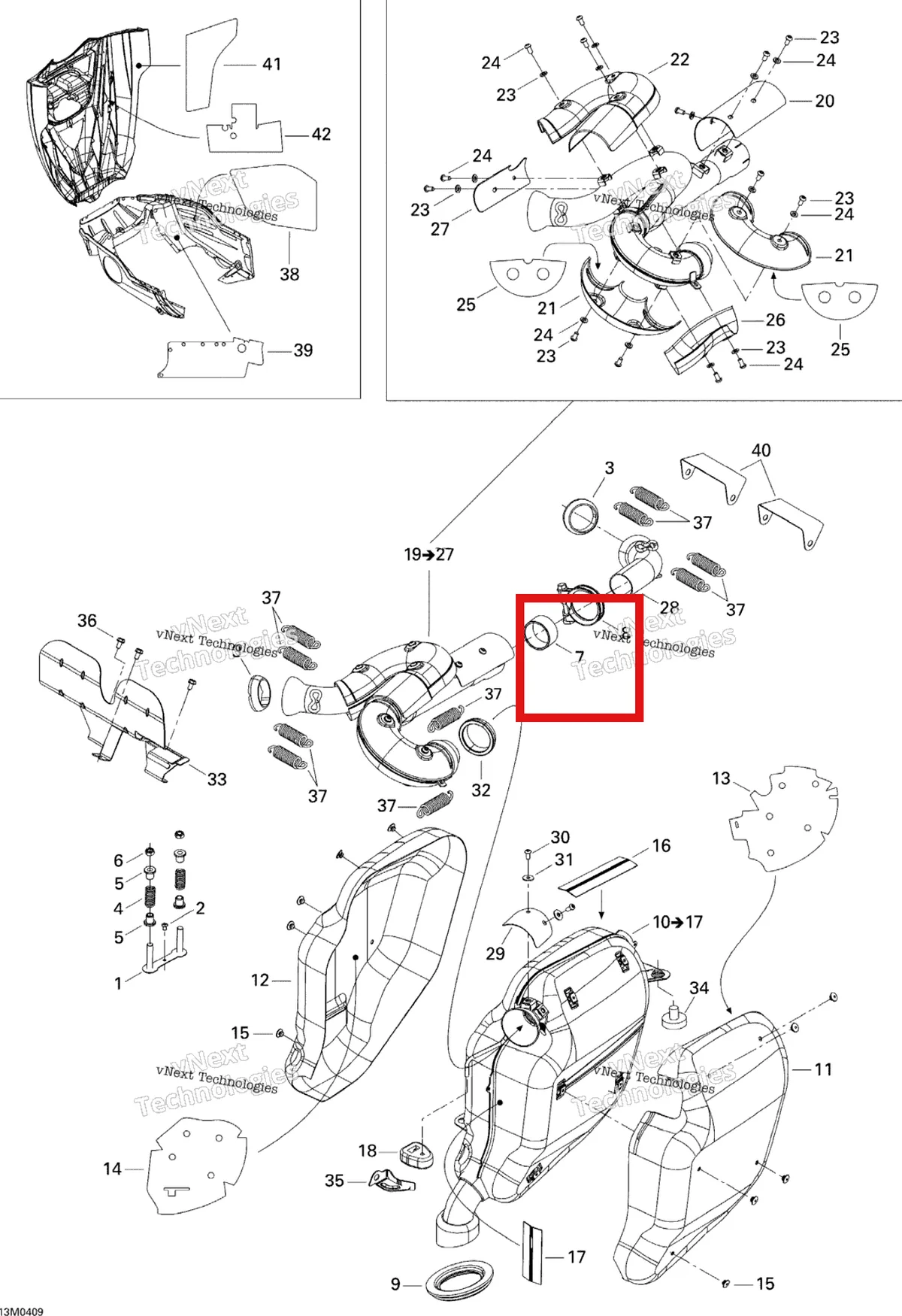 Деталь 514053580 (Прокладка) на схеме узла 2005 Ski-Doo Legend V-1000 Exhaust System