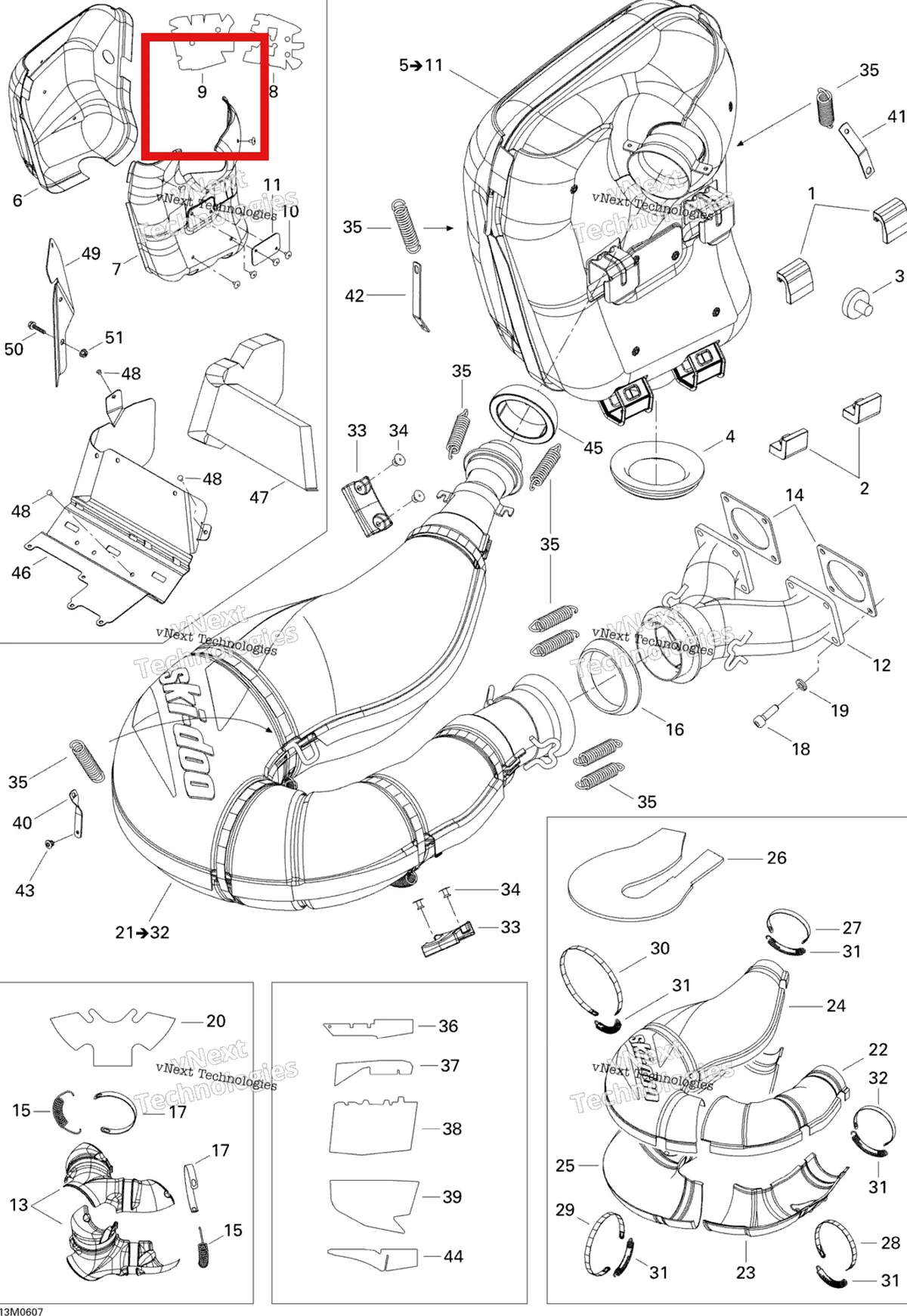 Деталь 514053589 (Деталь R.h. Insulating Wool) на схеме узла 2006 Ski-Doo GSX 600 HO SDI Exhaust System