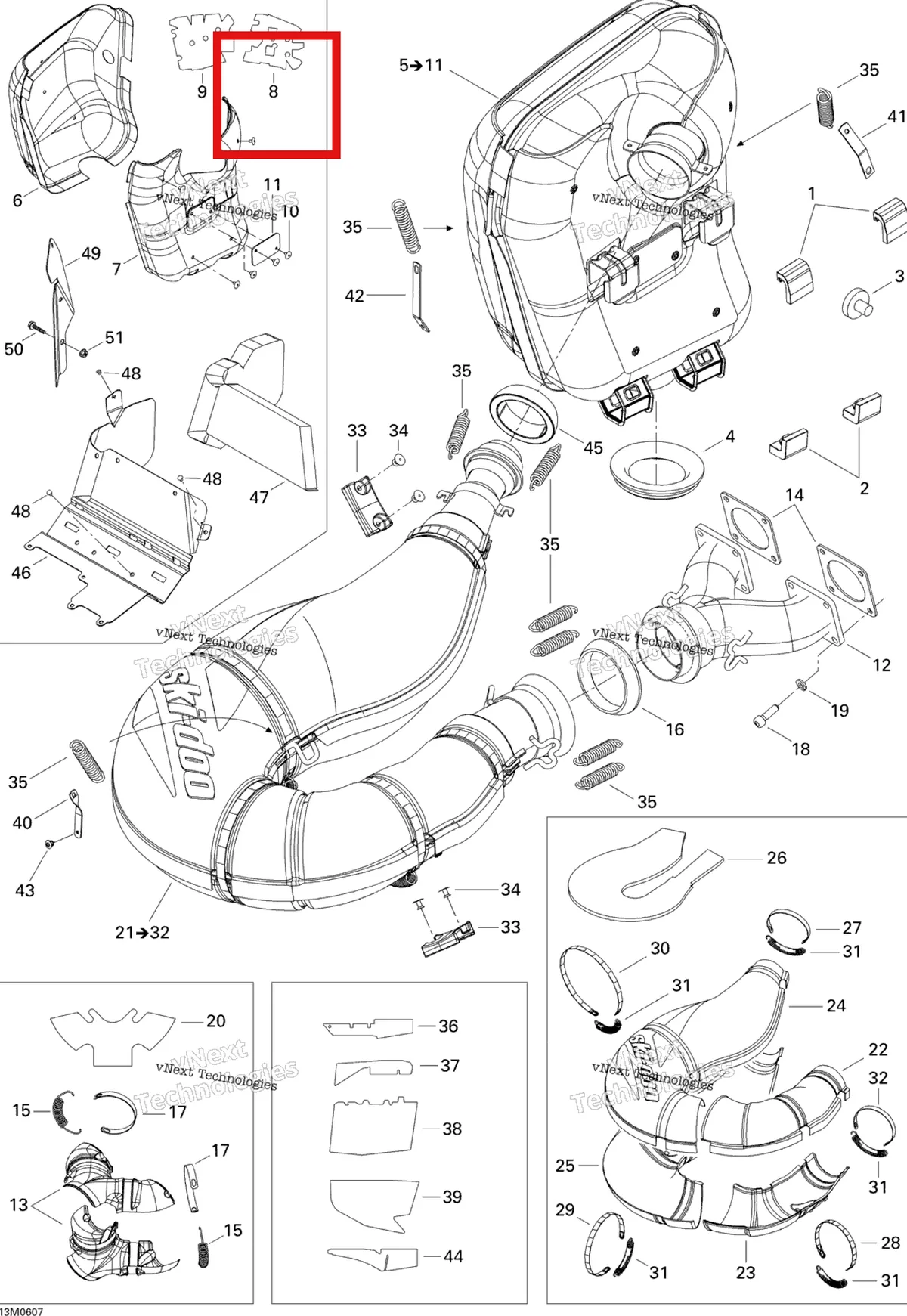 Деталь 514053590 (Деталь L.h. Insulating Wool) на схеме узла 2006 Ski-Doo GSX 600 HO SDI Exhaust System