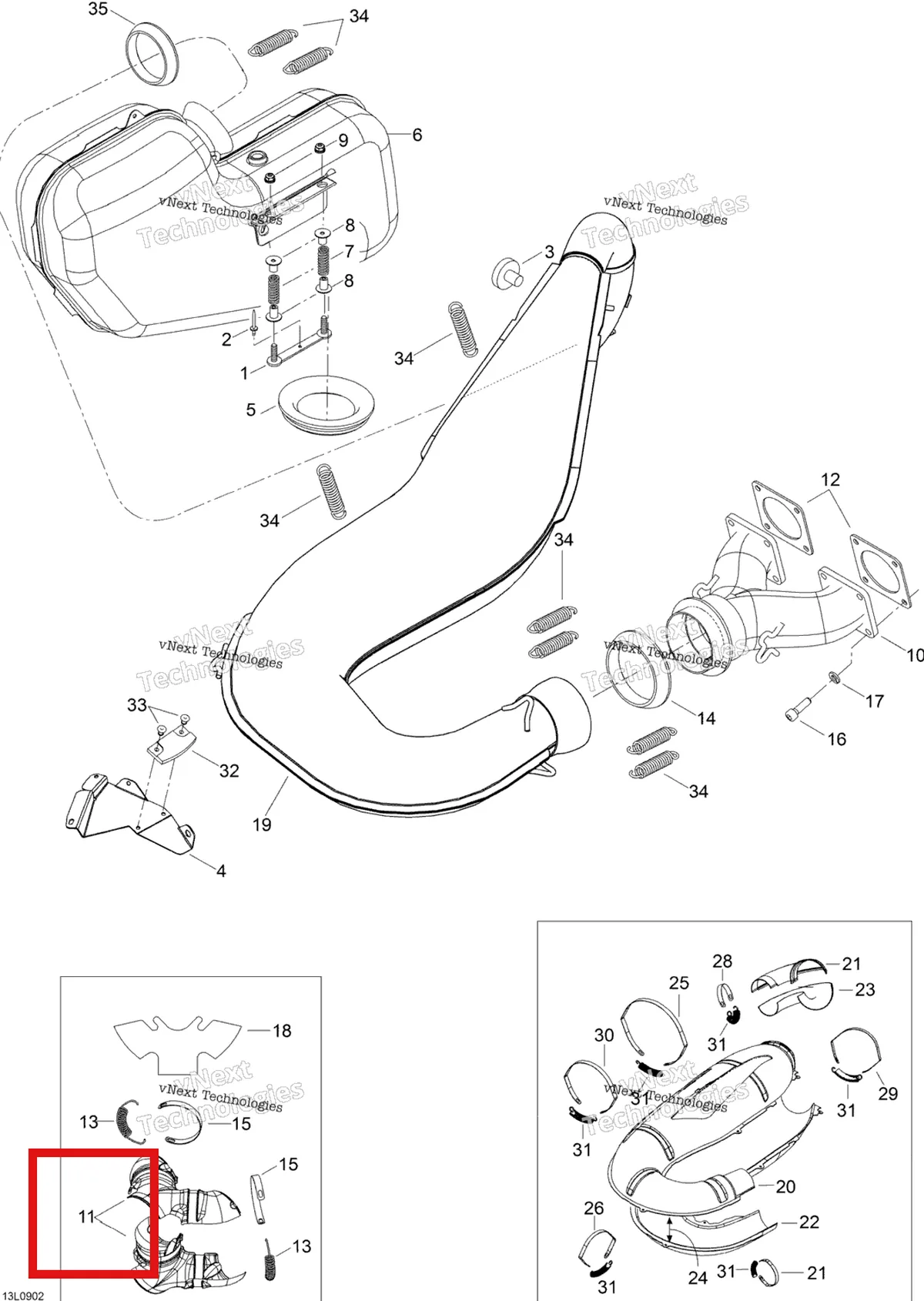 Деталь 514053593 (Тепловой Щит) на схеме узла 2009 Ski-Doo Expedition TUV 600 H.O. SDI Exhaust System