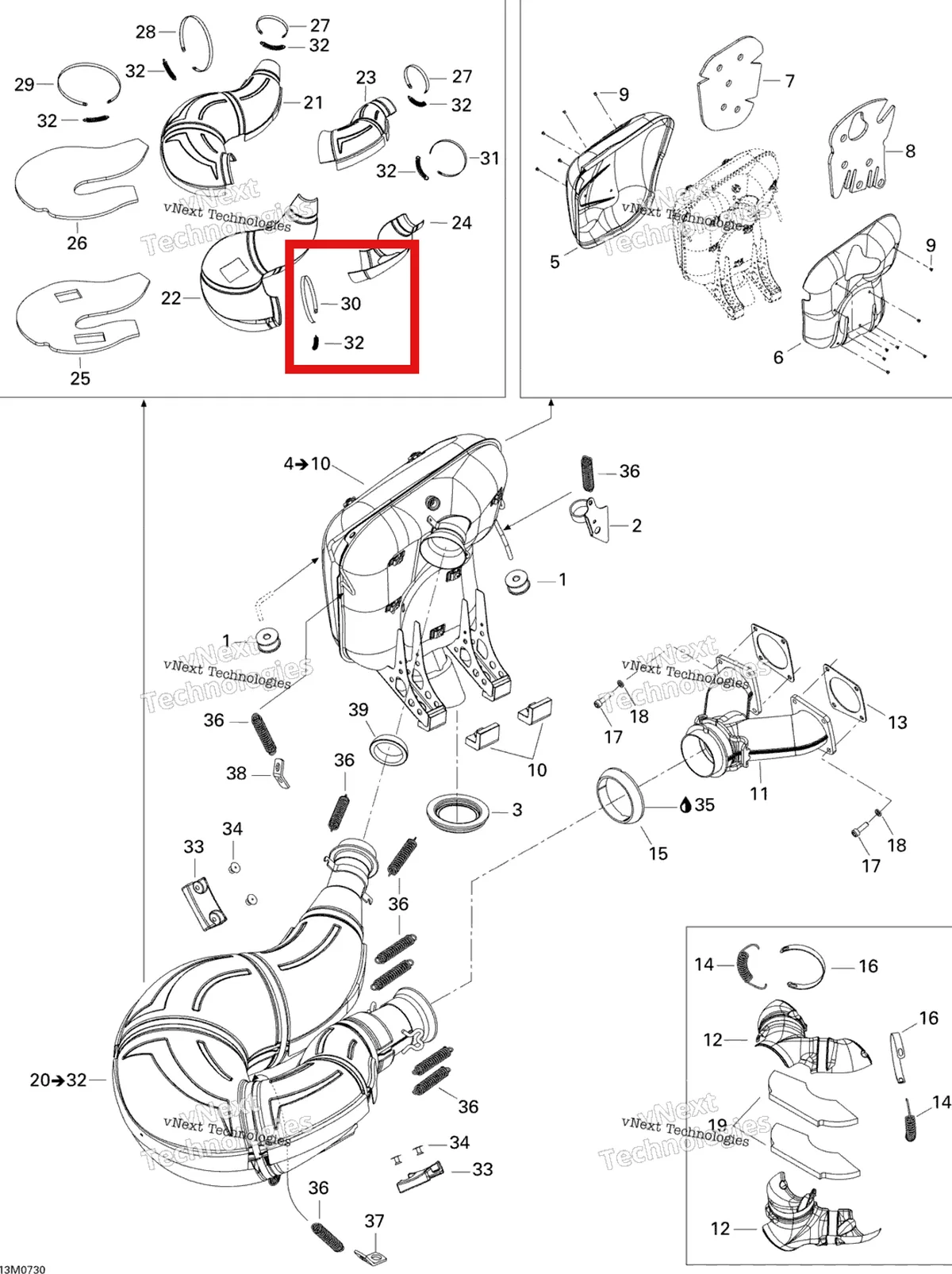 Деталь 514053605 (Крепежный Хомут) на схеме узла 2007 Ski-Doo MACH Z Adrenaline Exhaust System