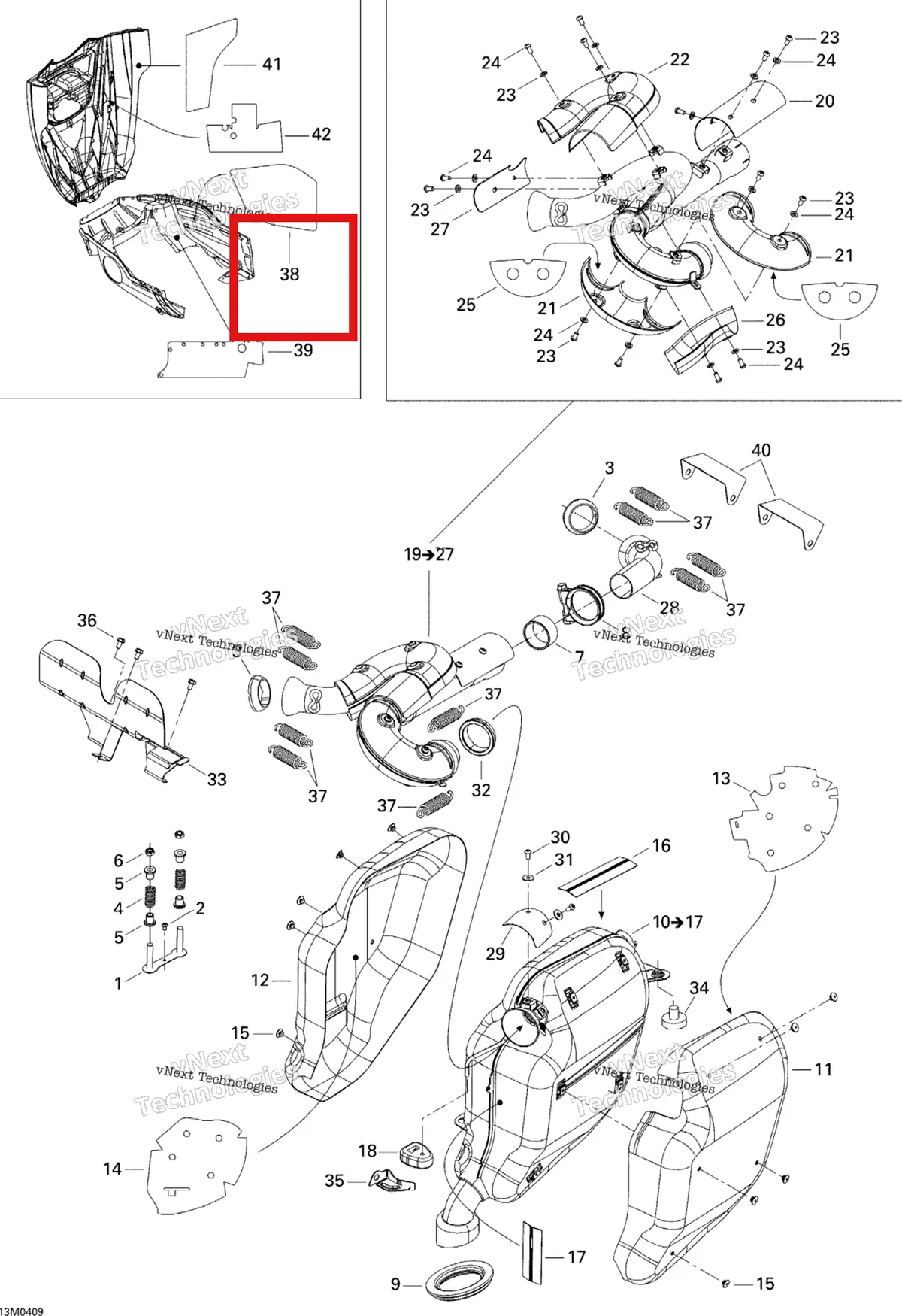 Деталь 514053628 (Деталь Isolering) на схеме узла 2005 Ski-Doo Legend V-1000 Exhaust System