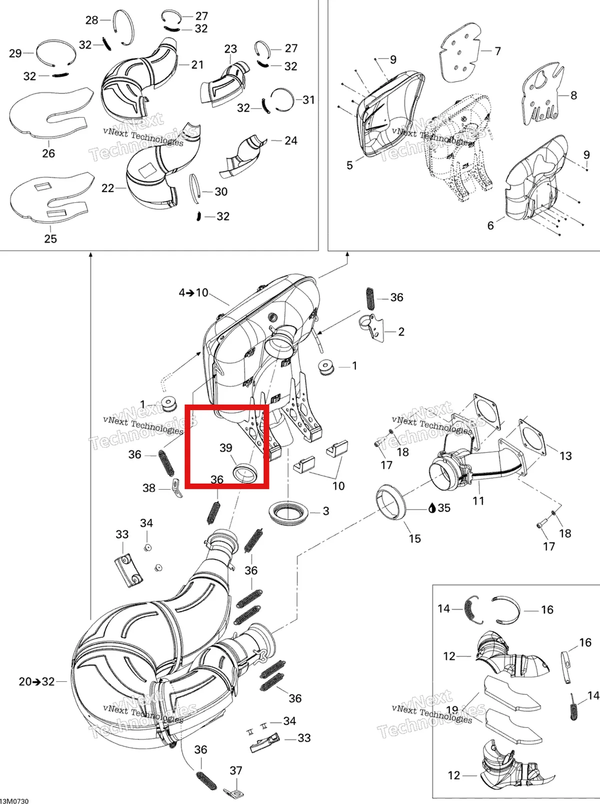 Деталь 514053677 (Прокладка Выхлопной) на схеме узла 2007 Ski-Doo MACH Z Adrenaline Exhaust System