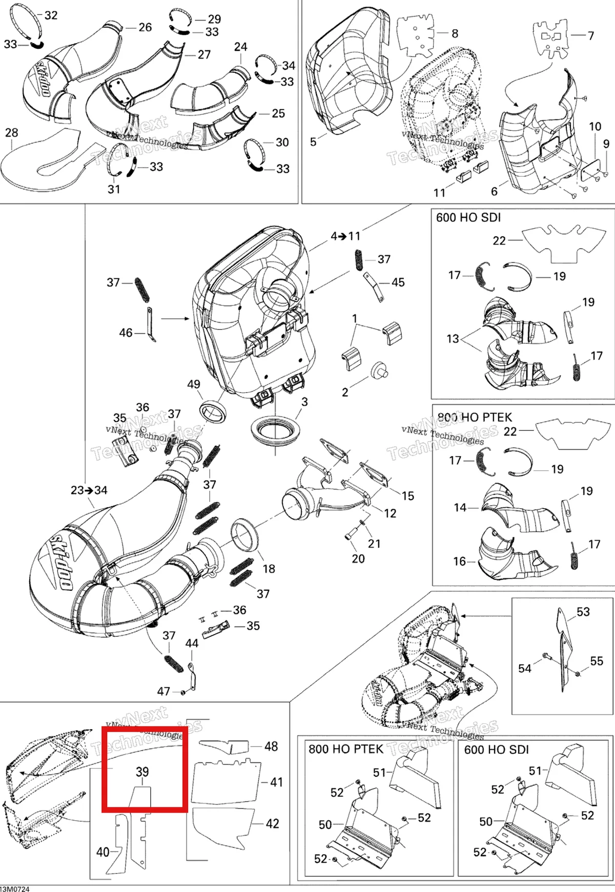 Деталь 514053702 (Деталь Reflection Sheet) на схеме узла 2007 Ski-Doo MX Z XRS 600 HO SDI Exhaust System 600