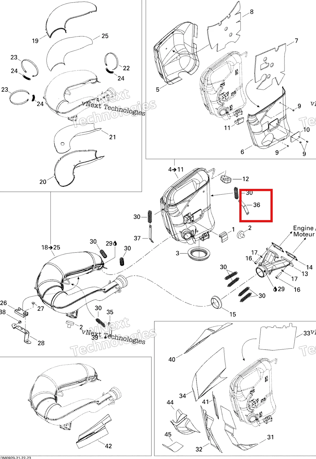 Деталь 514053725 (Кронштейн) на схеме узла 2009 Ski-Doo GSX Fan Exhaust System