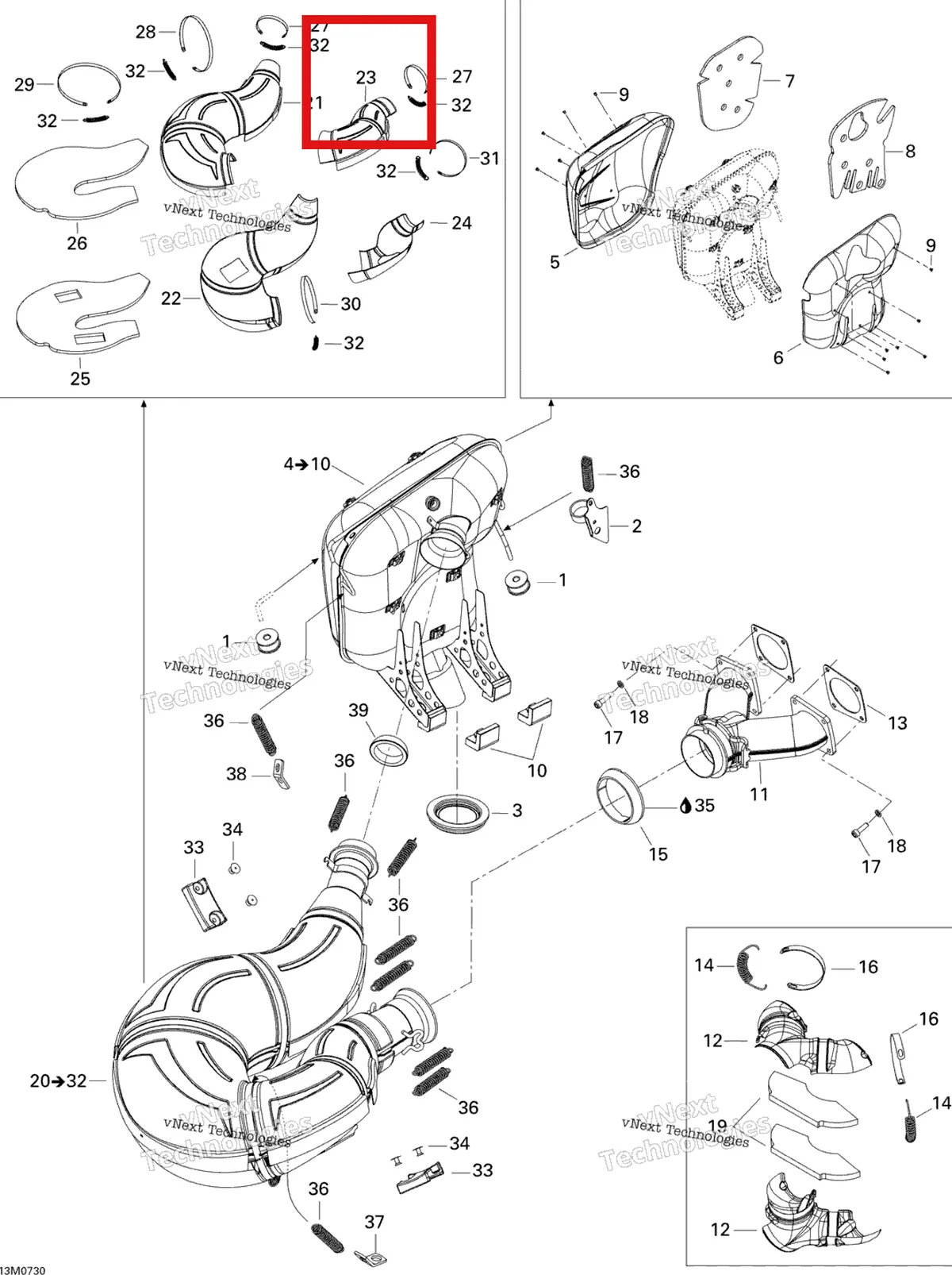 Деталь 514053770 на схеме узла 2007 Ski-Doo MACH Z Adrenaline Exhaust System