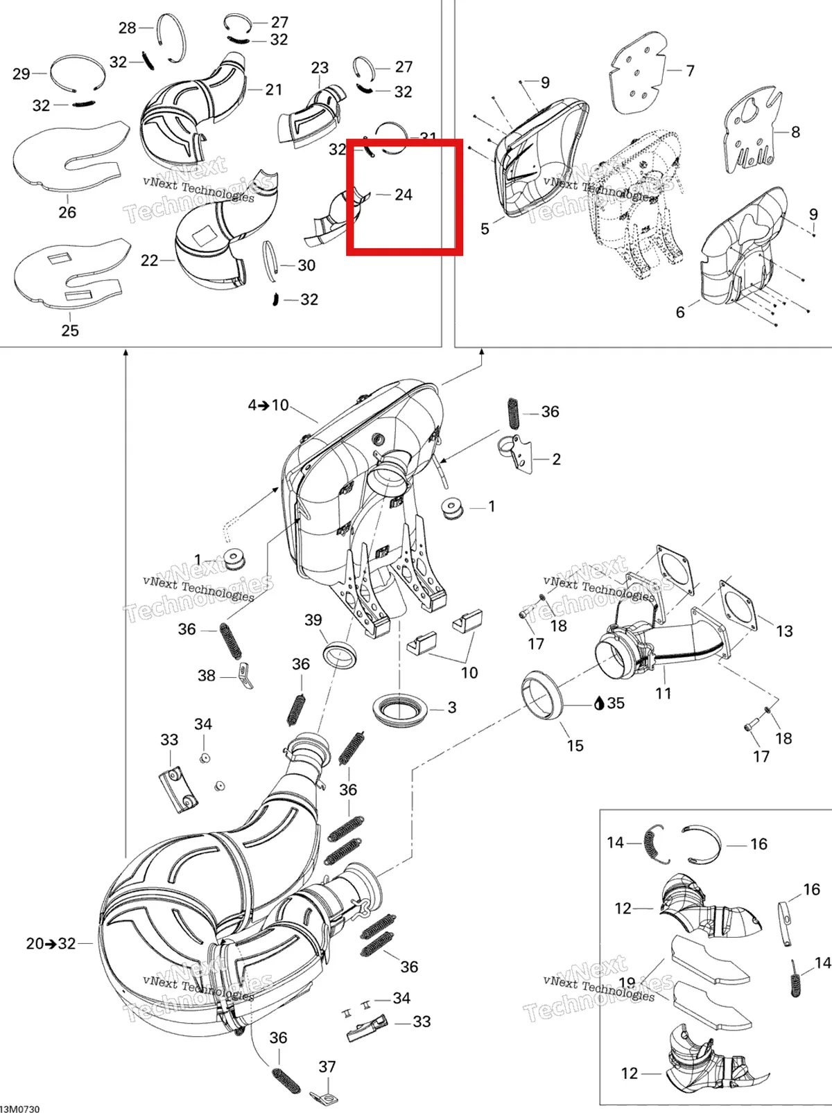Деталь 514053771 на схеме узла 2007 Ski-Doo MACH Z Adrenaline Exhaust System