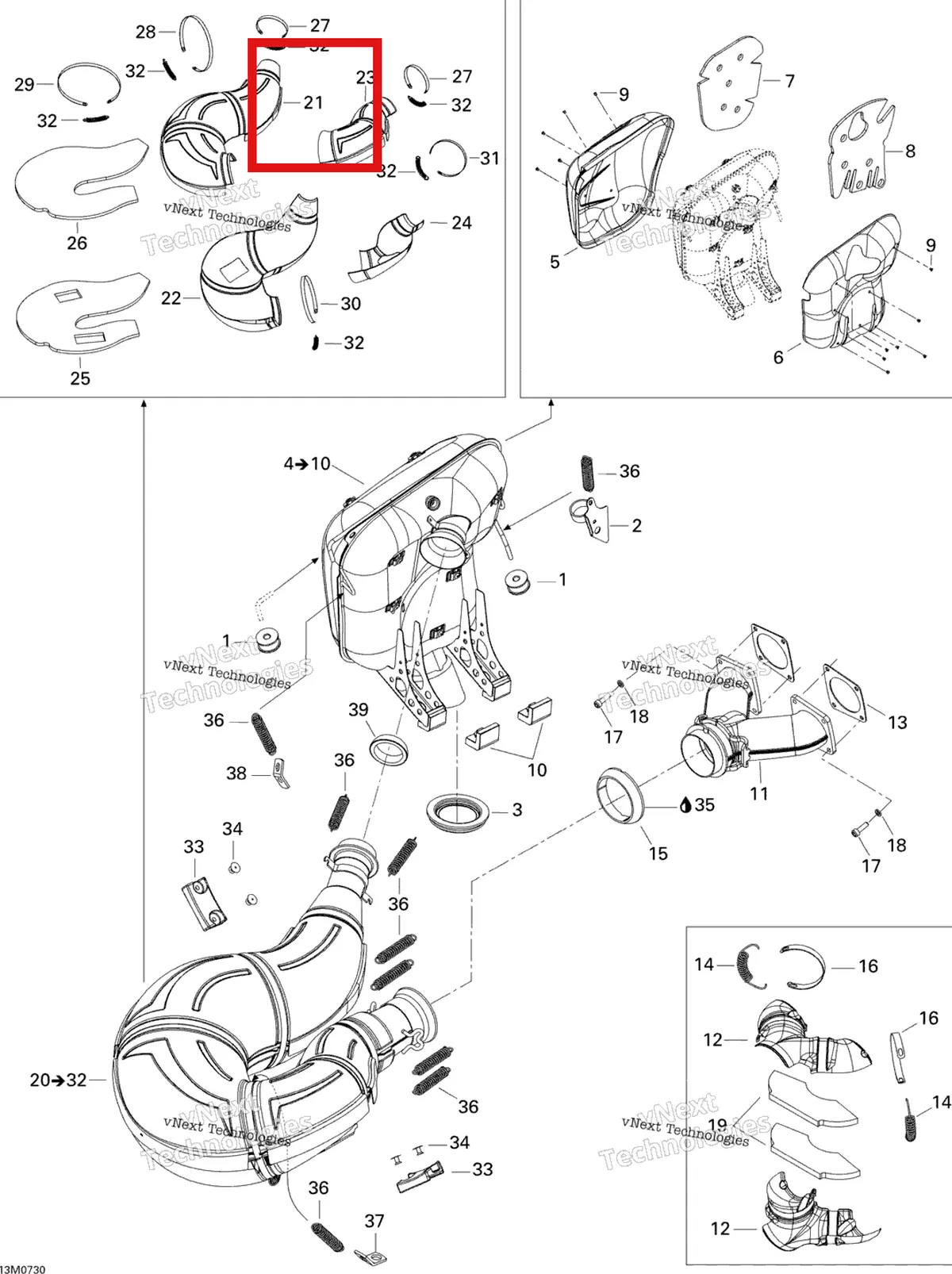 Деталь 514053772 на схеме узла 2007 Ski-Doo MACH Z Adrenaline Exhaust System