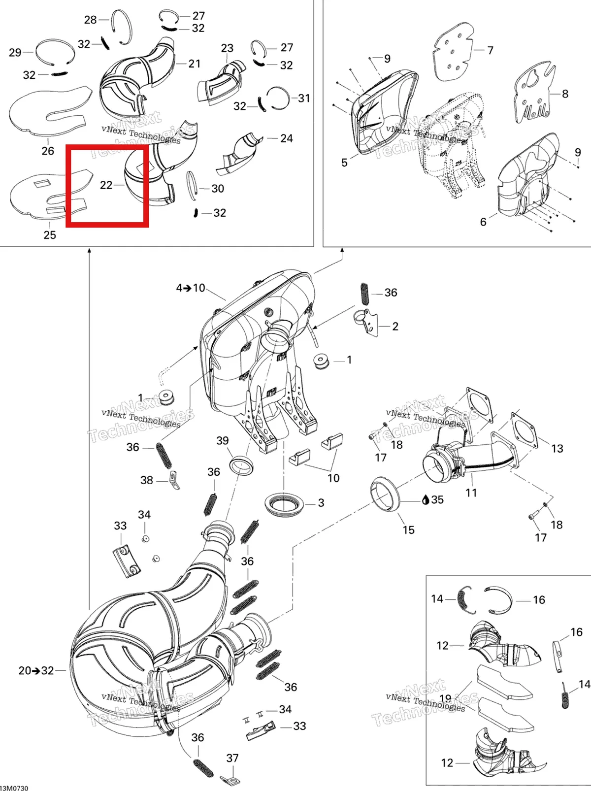 Деталь 514053773 на схеме узла 2007 Ski-Doo MACH Z Adrenaline Exhaust System