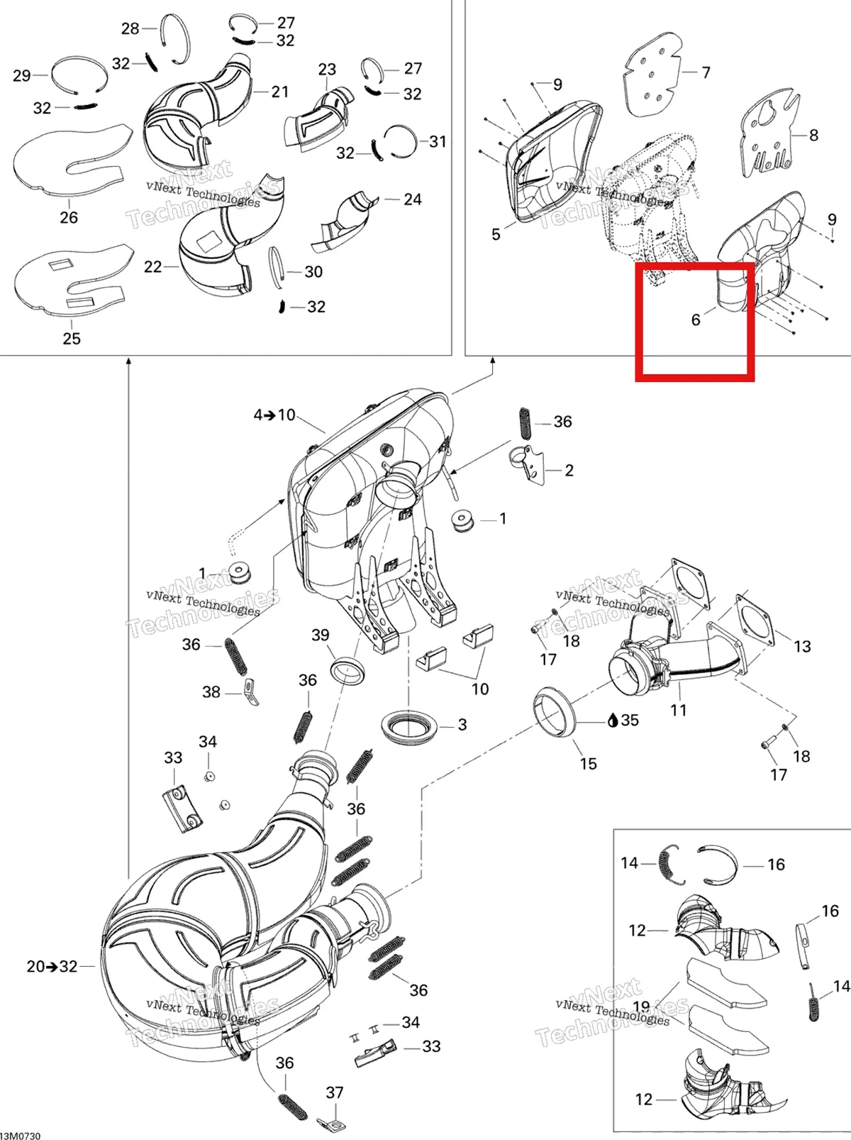 Деталь 514053778 на схеме узла 2007 Ski-Doo MACH Z Adrenaline Exhaust System