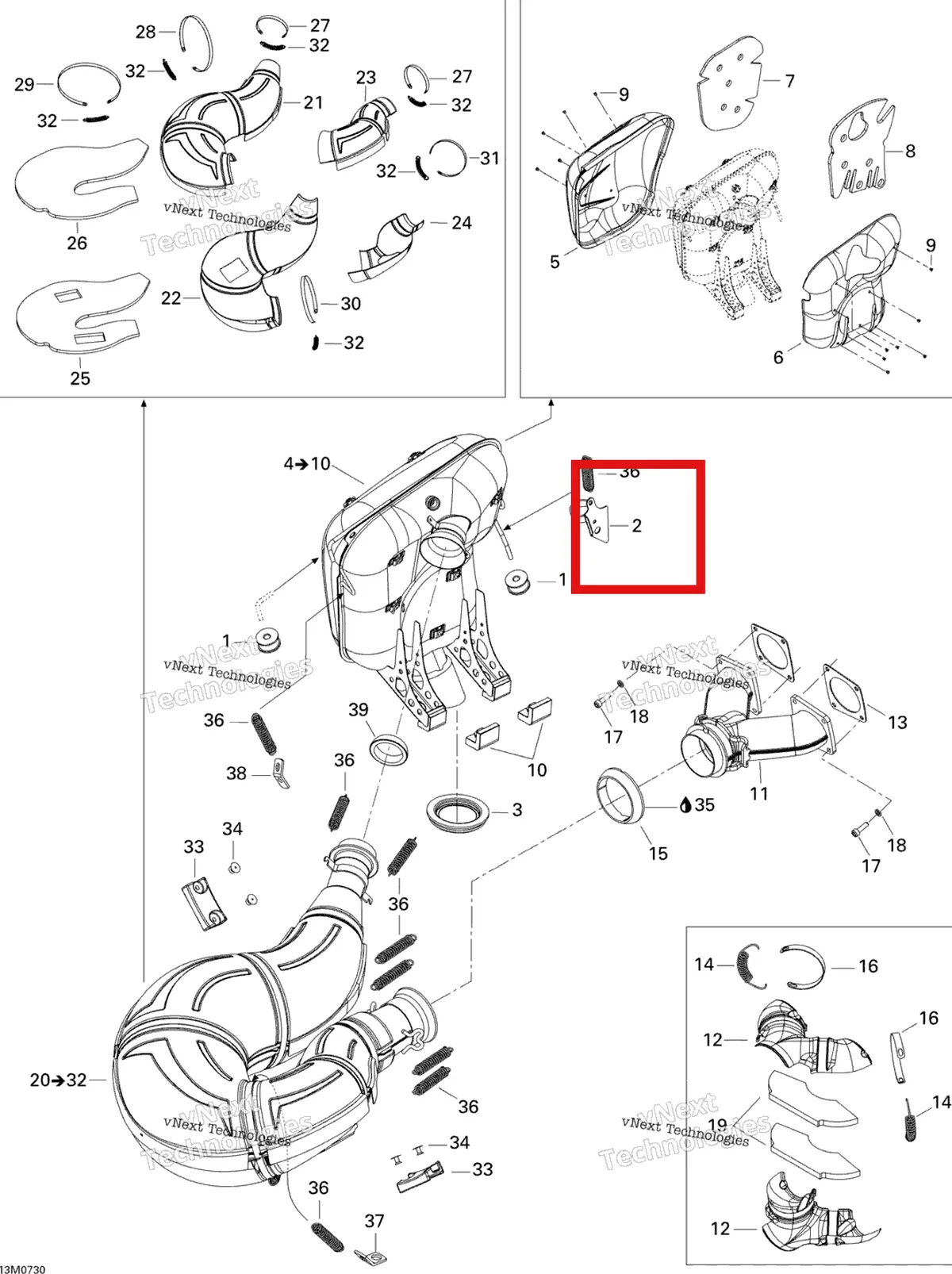 Деталь 514053810 на схеме узла 2007 Ski-Doo MACH Z Adrenaline Exhaust System