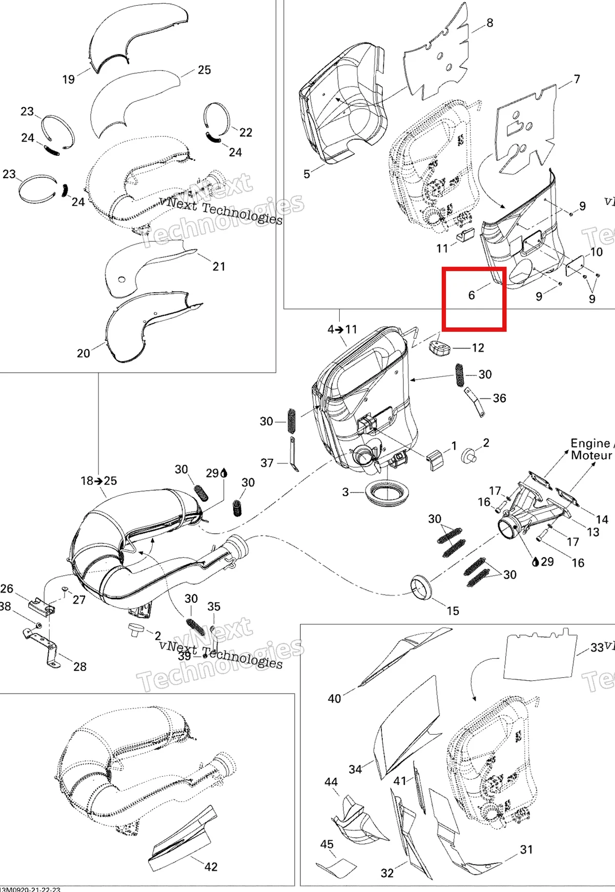 Деталь 514053843 (Деталь Heat Deflector Lh) на схеме узла 2009 Ski-Doo GSX Fan Exhaust System