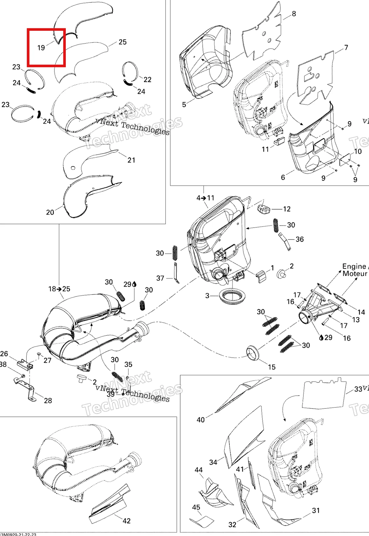 Деталь 514053852 (Деталь Rear Upper Half-enveloppe) на схеме узла 2009 Ski-Doo GSX Fan Exhaust System