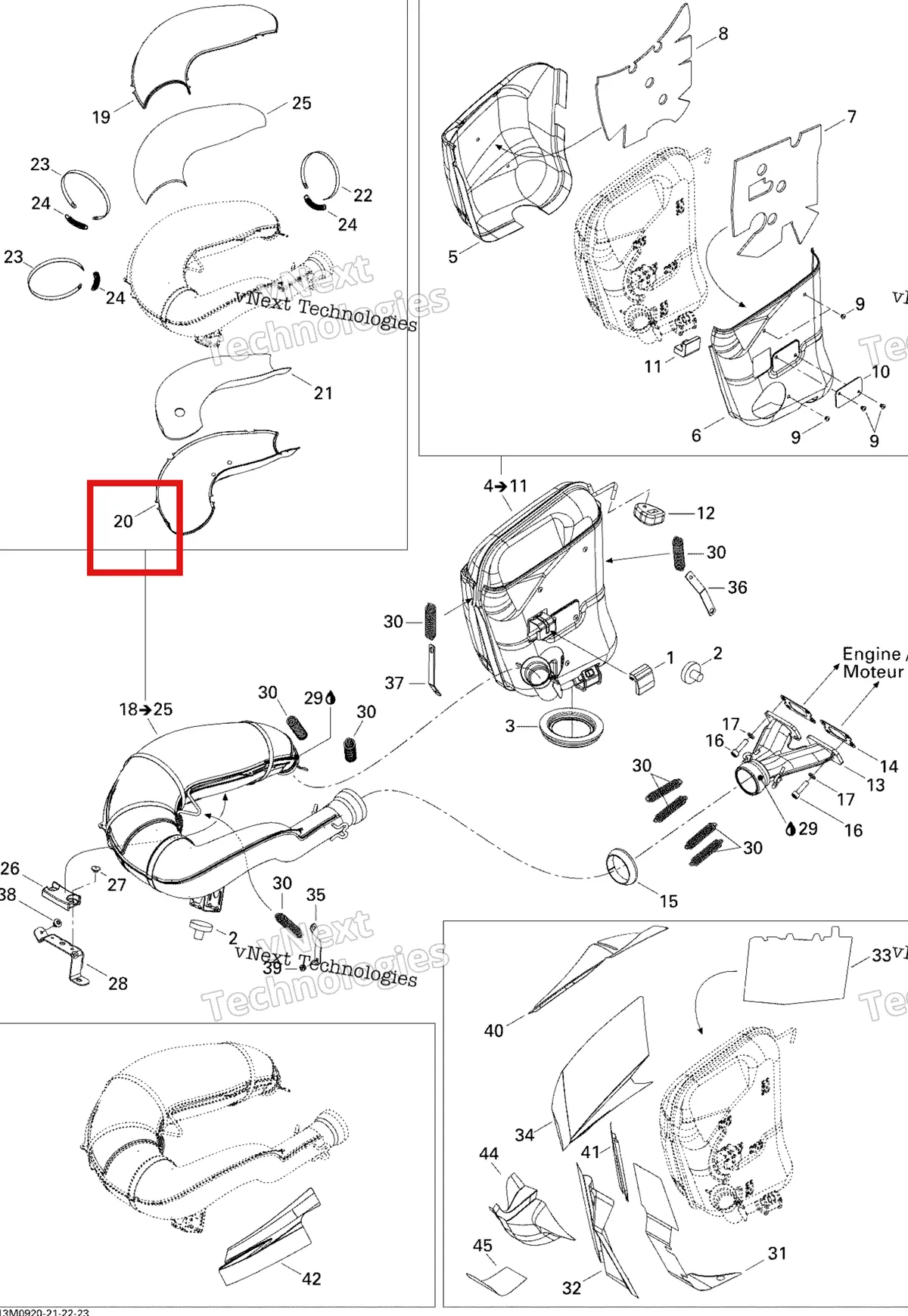 Деталь 514053853 (Деталь Rear Lower Half-enveloppe) на схеме узла 2009 Ski-Doo GSX Fan Exhaust System