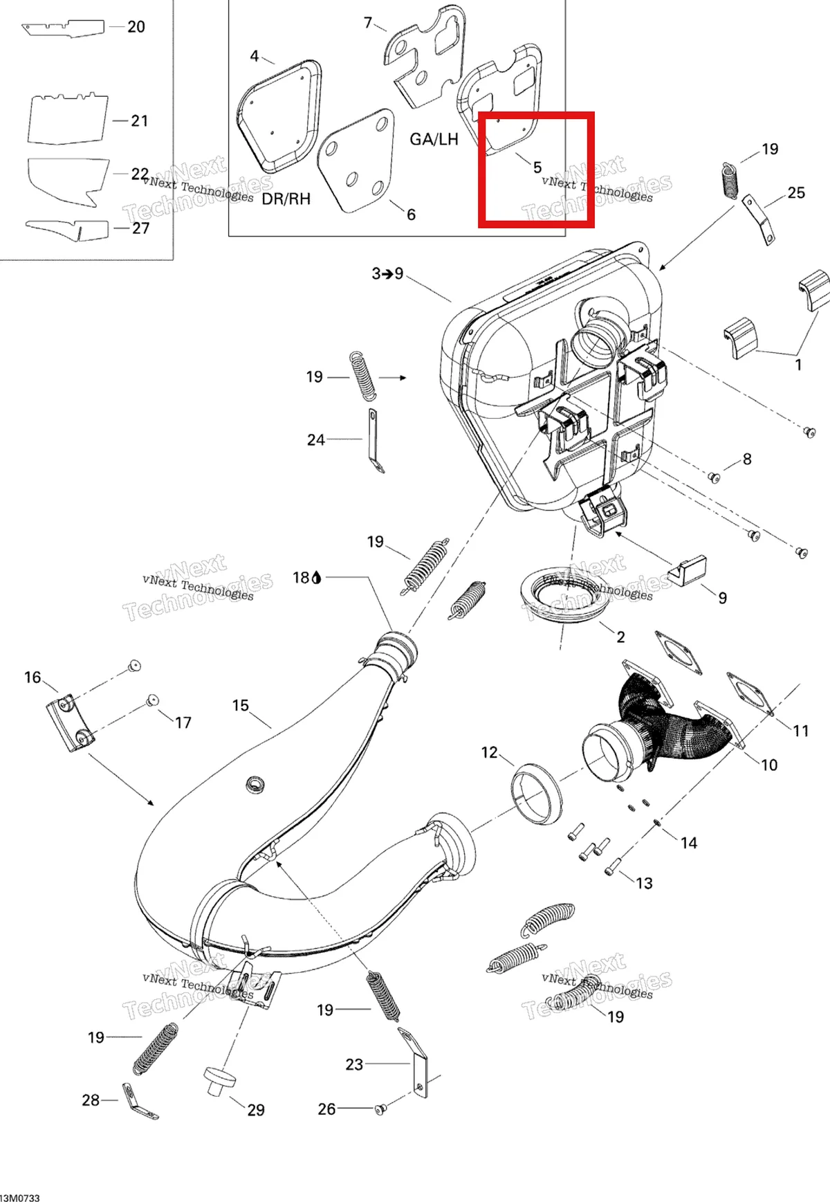 Деталь 514053883 (Деталь L.h. Heat Shield) на схеме узла 2007 Ski-Doo MX Z 440X Racing Exhaust System