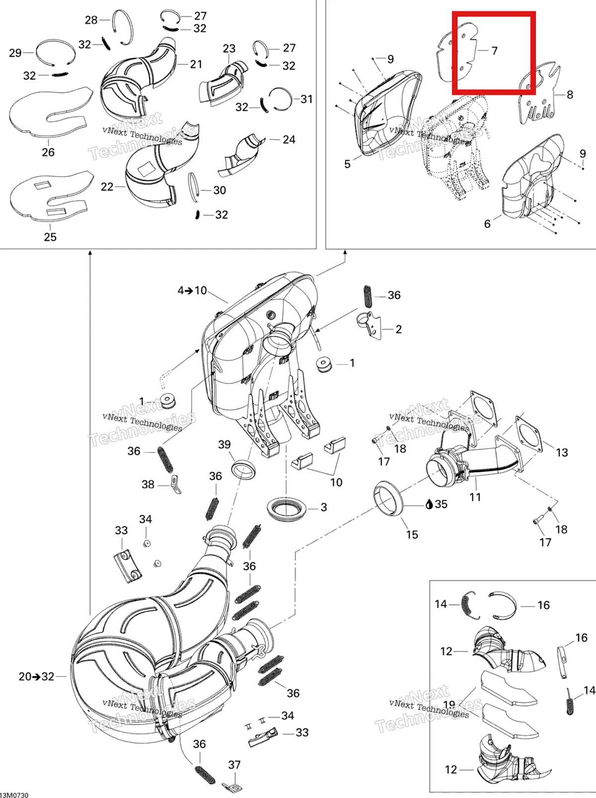 Деталь 514053904 на схеме узла 2007 Ski-Doo MACH Z Adrenaline Exhaust System