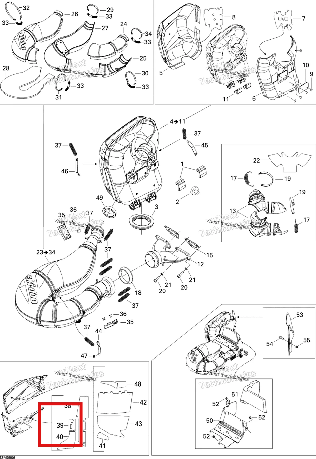 Деталь 514053912 (Светоотражающие Лист) на схеме узла 2008 Ski-Doo Summit Adrenaline 600HO SDI Exhaust System