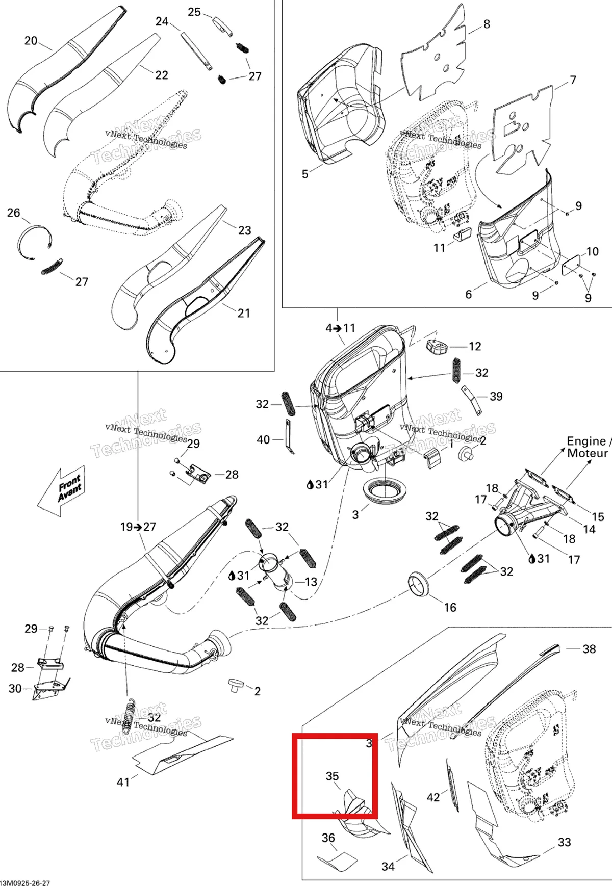 Деталь 514053913 (Светоотражающие Лист) на схеме узла 2009 Ski-Doo Skandic Tundra LT 550F Exhaust System